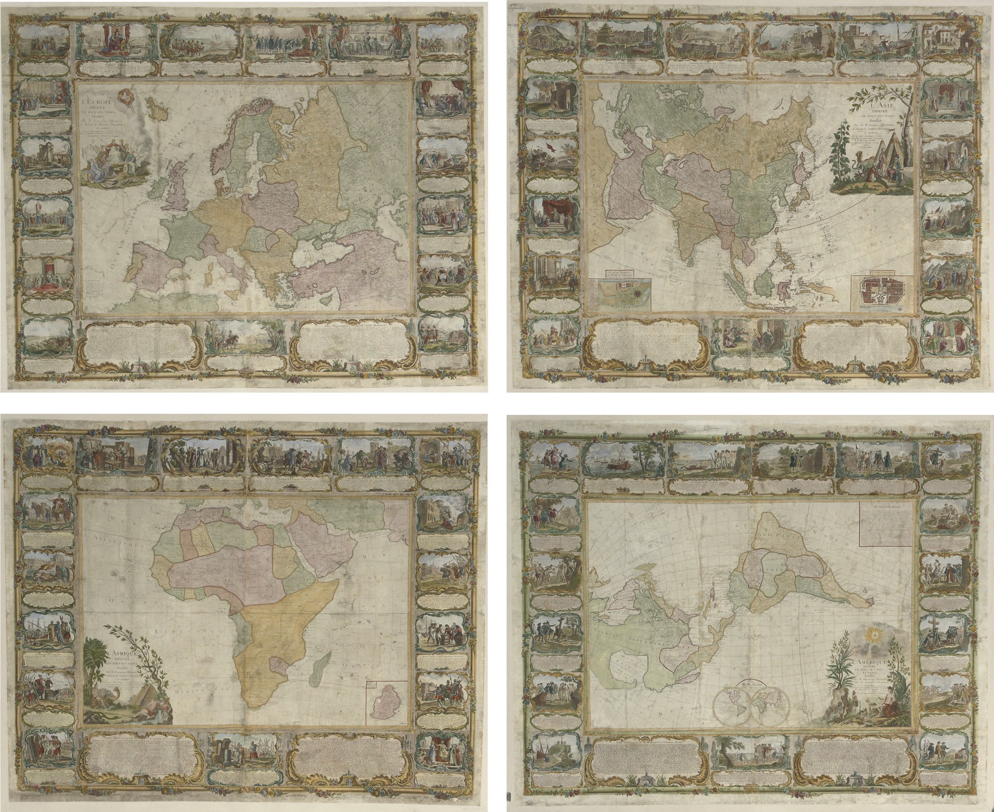 JANVIER, JEAN AND LONGCHAMPS, S.G., SERIES OF FOUR WALL MAPS OF THE CONTINENTS