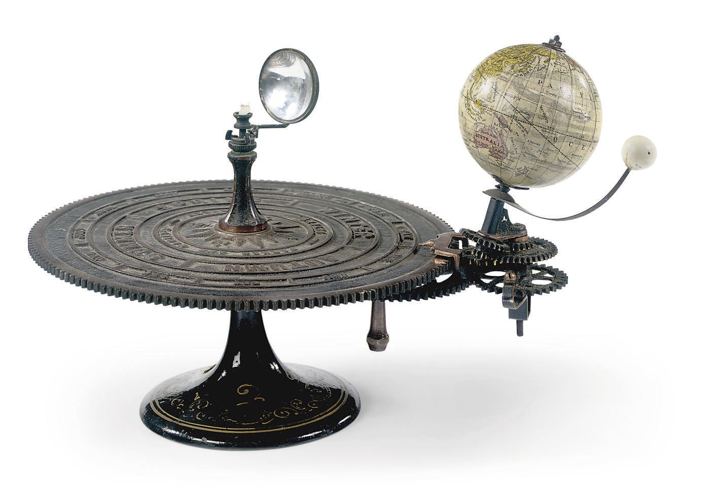 A CAST-IRON AND BRASS ORRERY WITH A 3-INCH TERRESTRIAL GLOBE