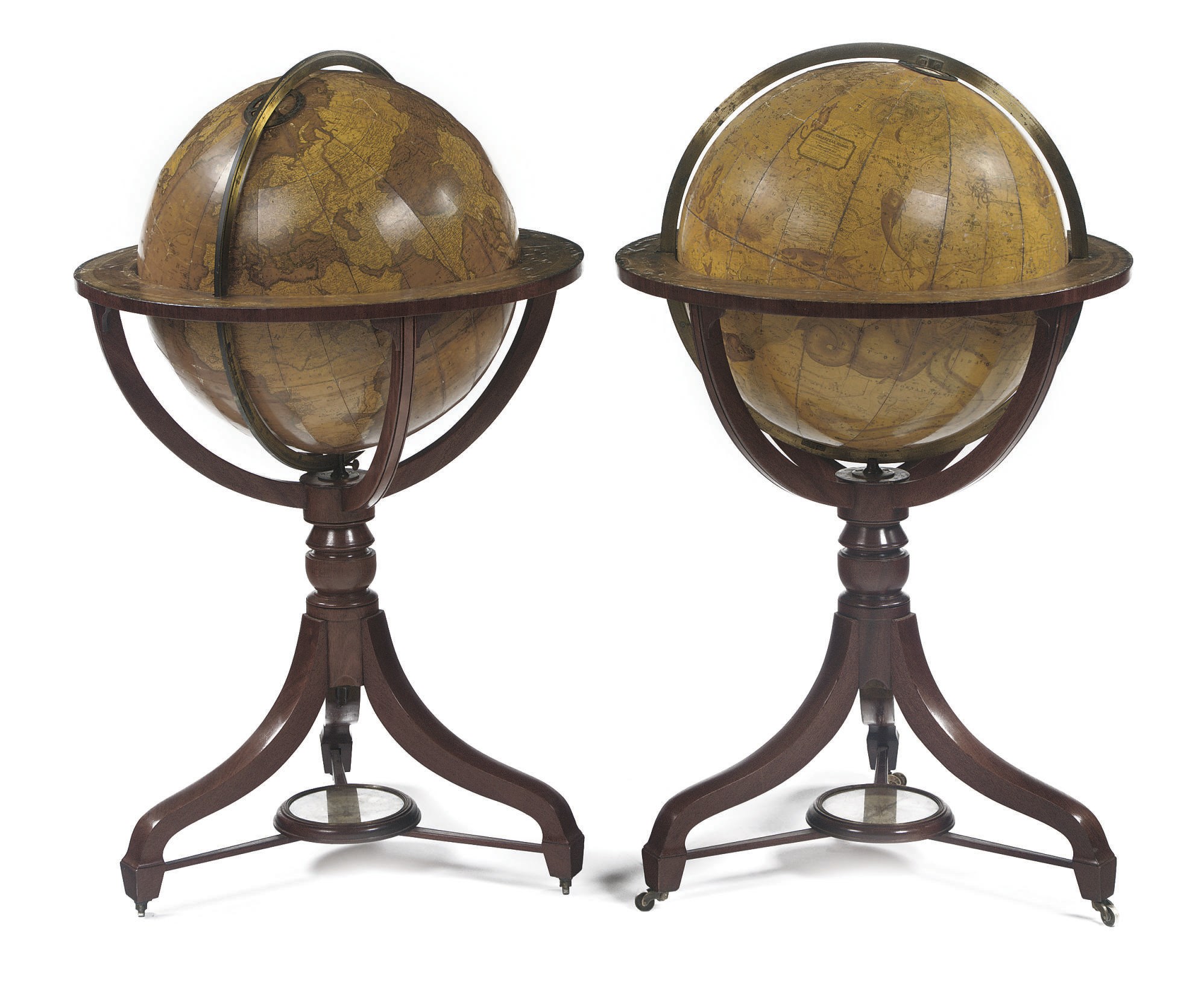 A PAIR OF ENGLISH 20-INCH LIBRARY GLOBES