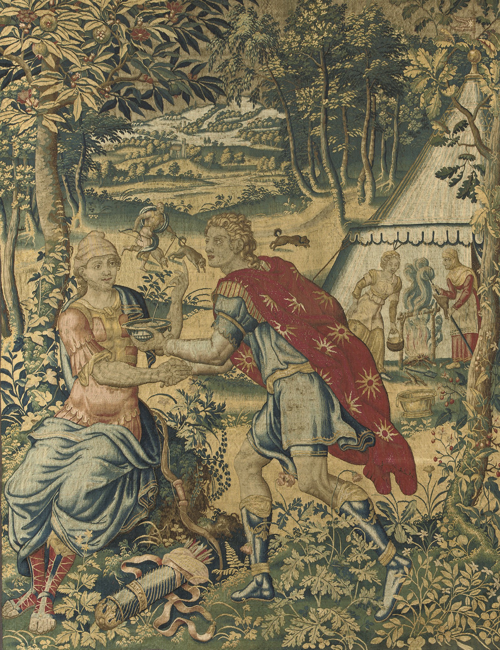 A FLEMISH BIBLICAL TAPESTRY DEPICTING ESAU SELLING HIS BIRTHRIGHT TO JACOB
