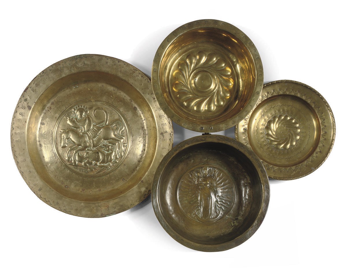FOUR VARIOUS GERMAN BRASS DISHES