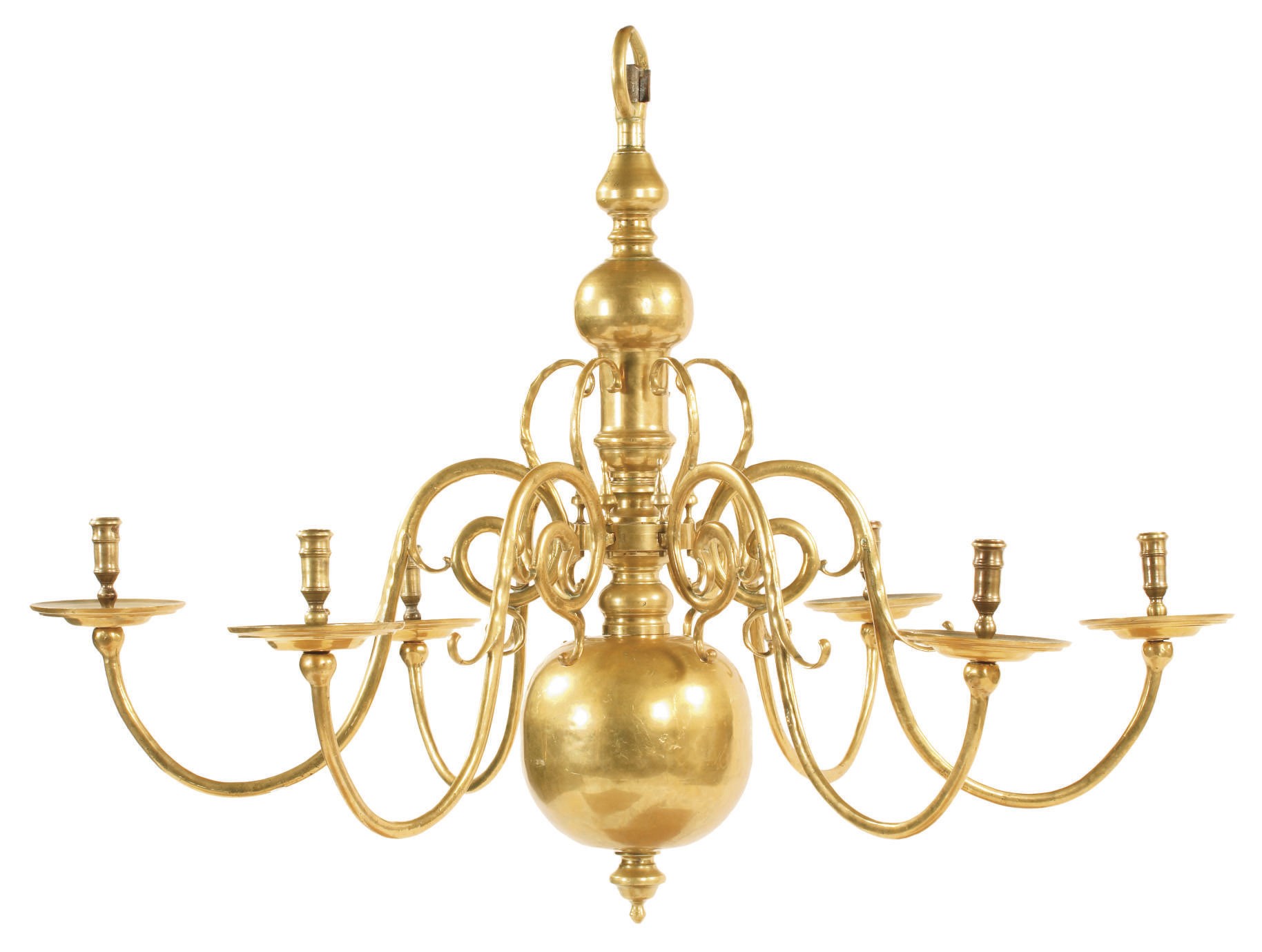 A DUTCH BRASS SIX-LIGHT CHANDELIER
