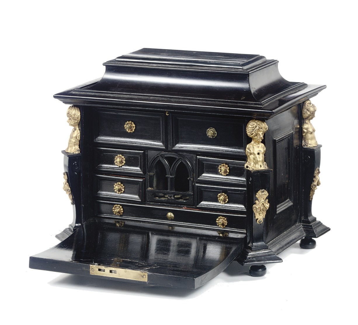 A FLEMISH ORMOLU-MOUNTED EBONY CASKET