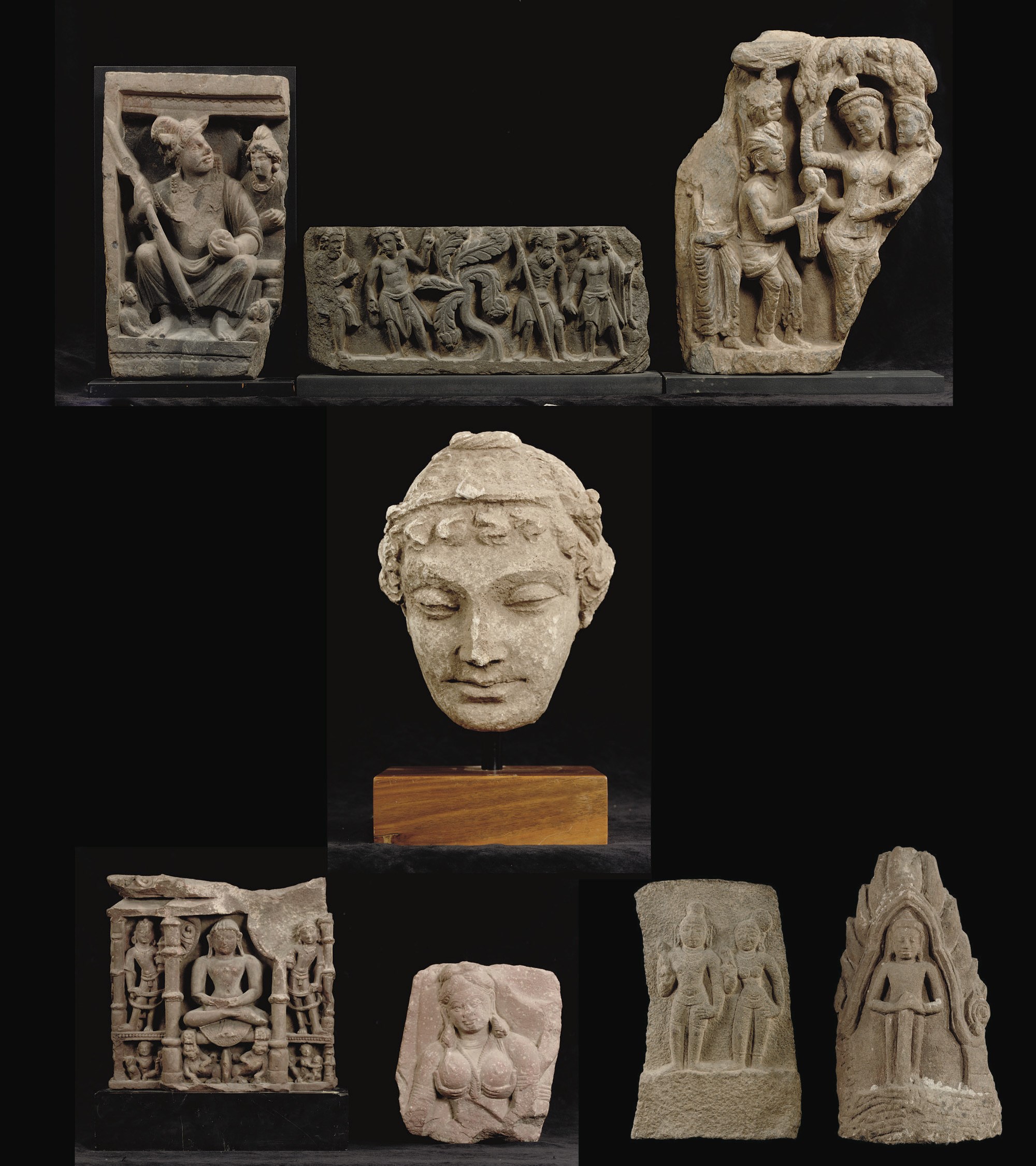 An assorted lot of Gandhara, Indian and Khmer reliefs, fragments, steles and figures