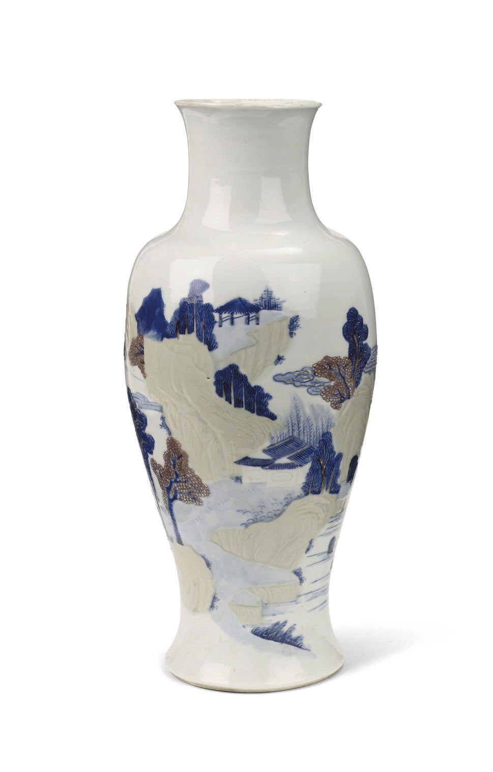 A Chinese underglaze-blue, -red and celadon vase