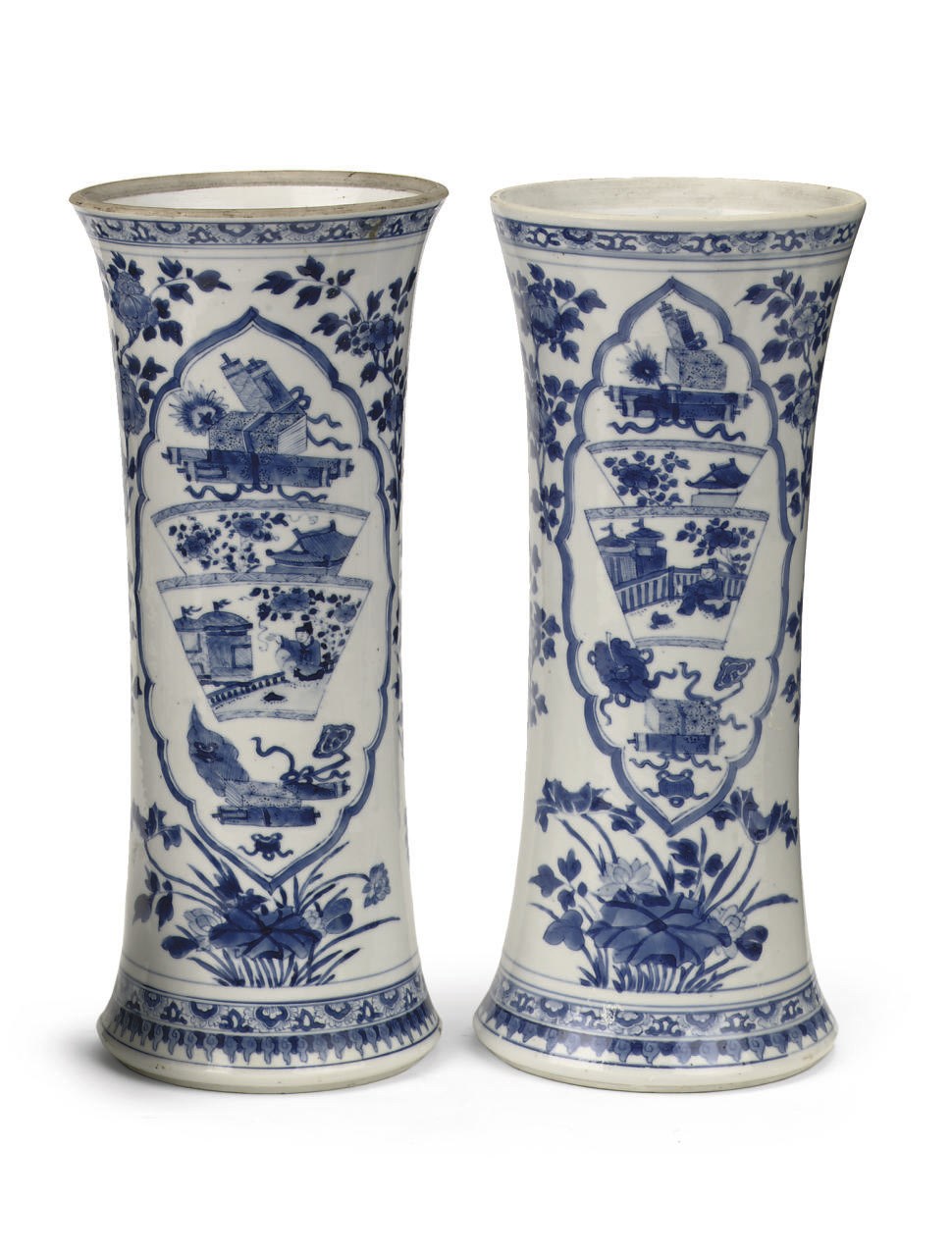 A pair of Chinese blue and white beaker vases