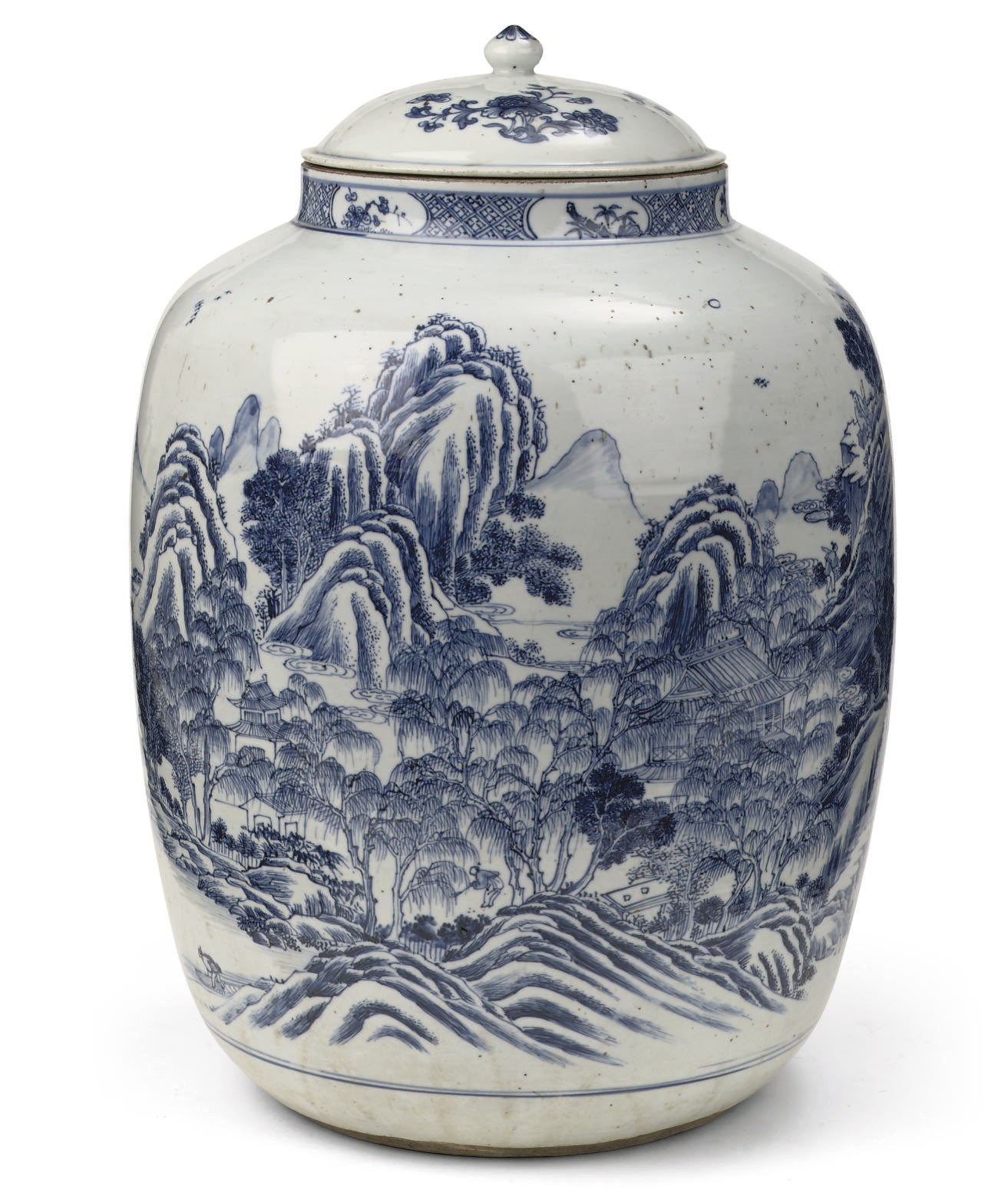 A Chinese large blue and white oviform jar and a cover