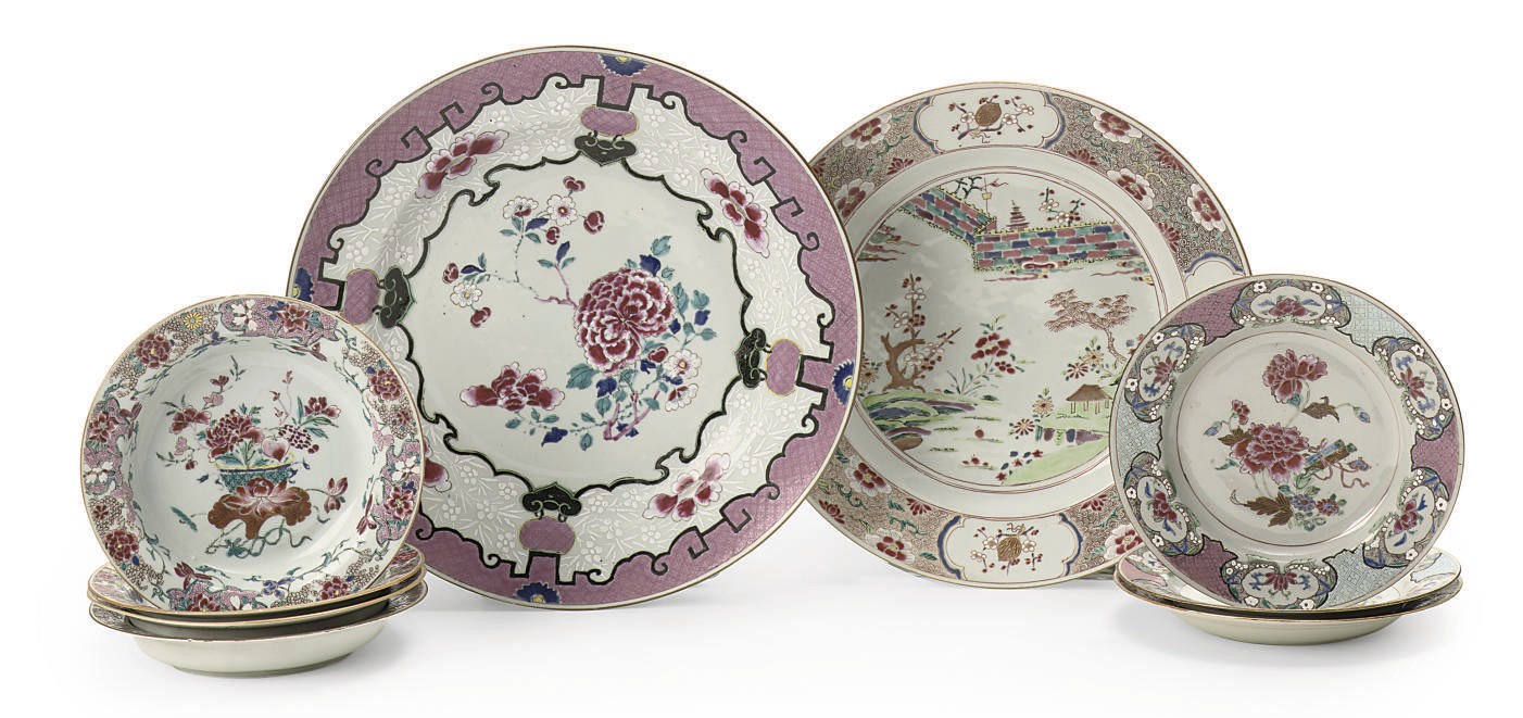 An assorted lot of Chinese famille rose dishes and plates