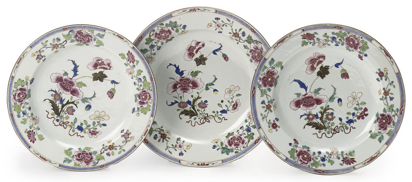 A set of three Chinese famille rose dishes