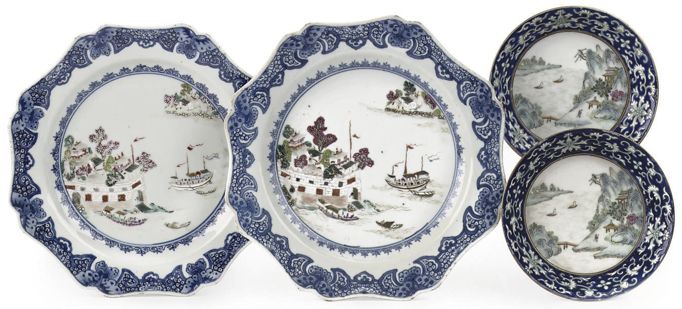 A pair of small Chinese famille rose saucers