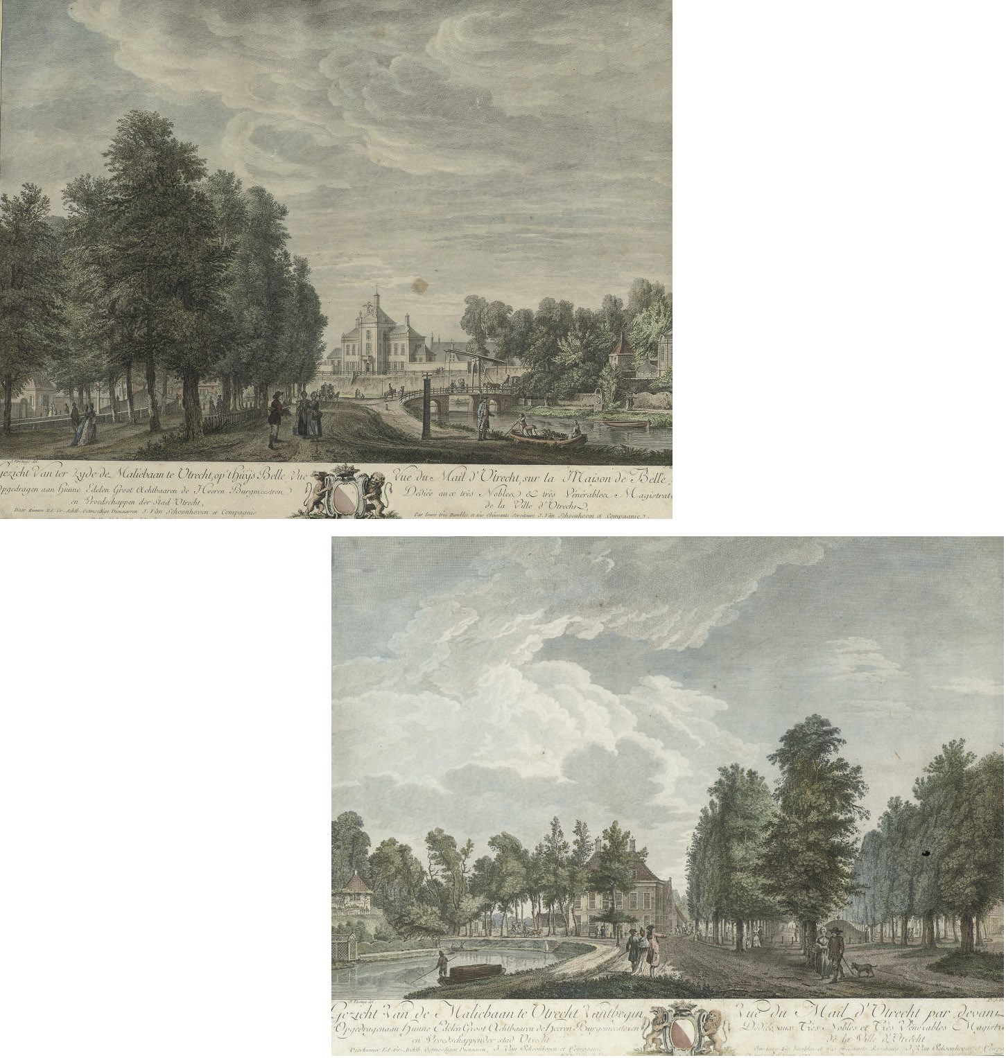 SCHOONHOVEN, JAN VAN, A SERIES OF FOUR HANDCOLOURED ENGRAVINGS WITH CITY VIEWS OF UTRECHT