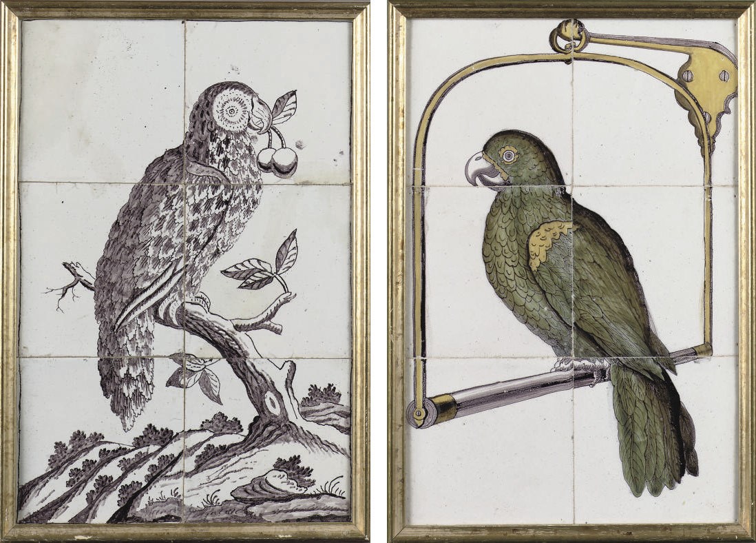 Two Dutch 'parrot' tile pictures