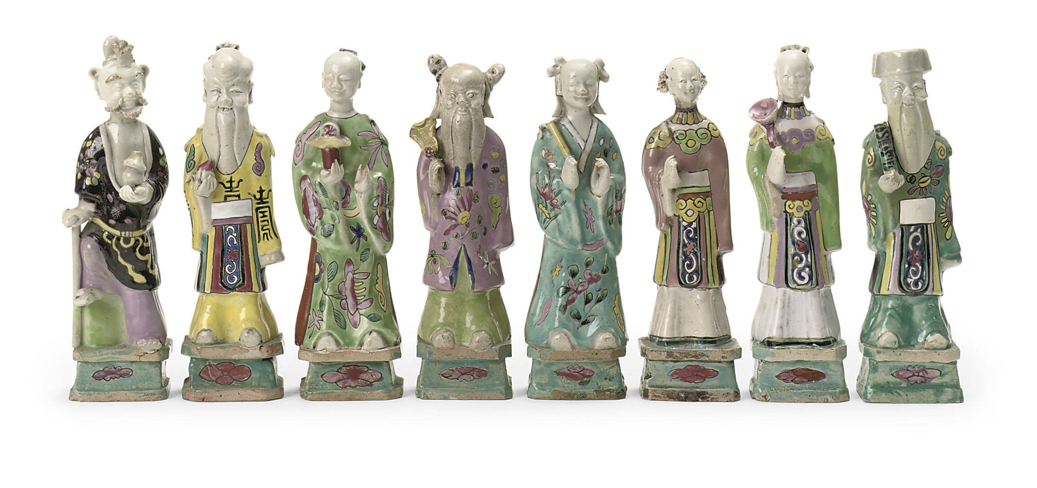 A set of eight Chinese famille rose figures of Immortals