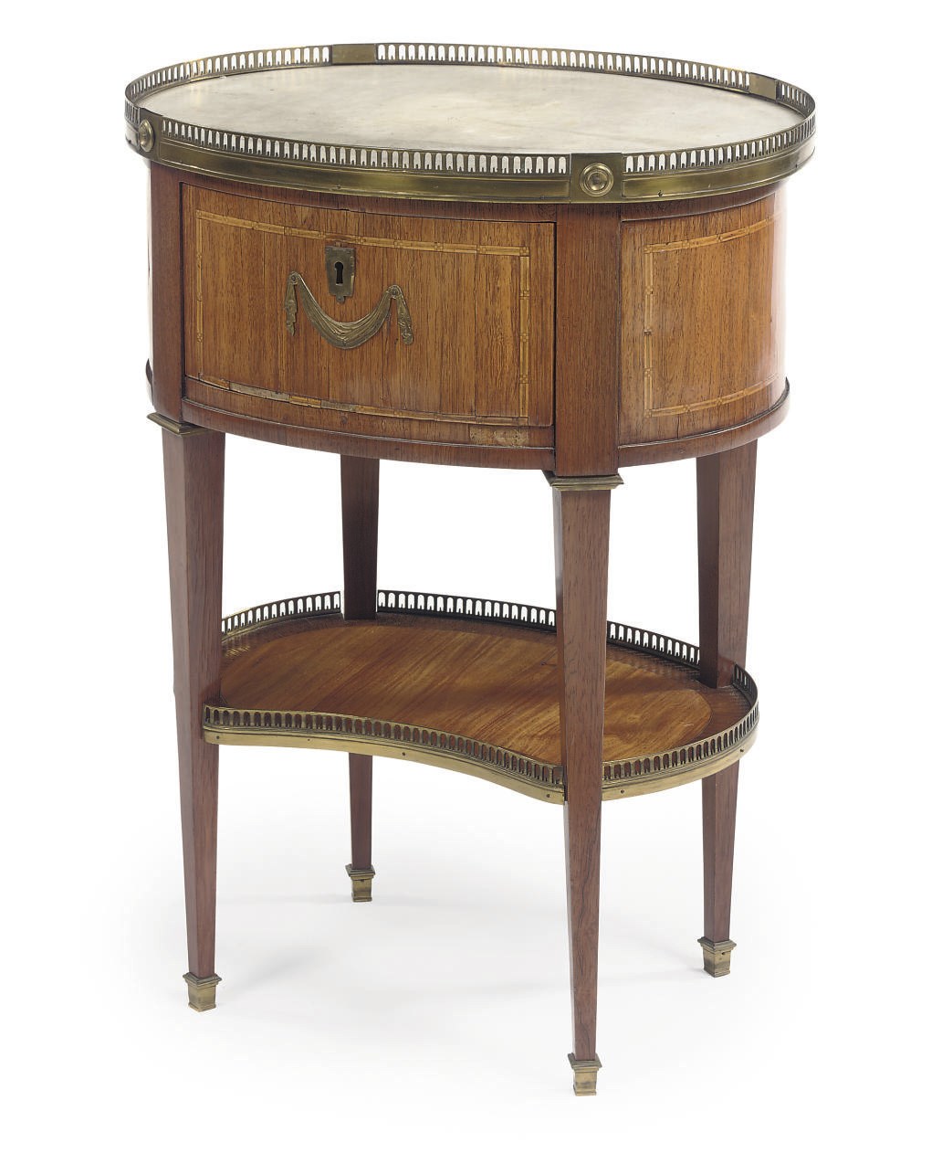 A LOUIS XVI ORMOLU-MOUNTED KINGWOOD AND TULIPWOOD OCCASIONAL TABLE