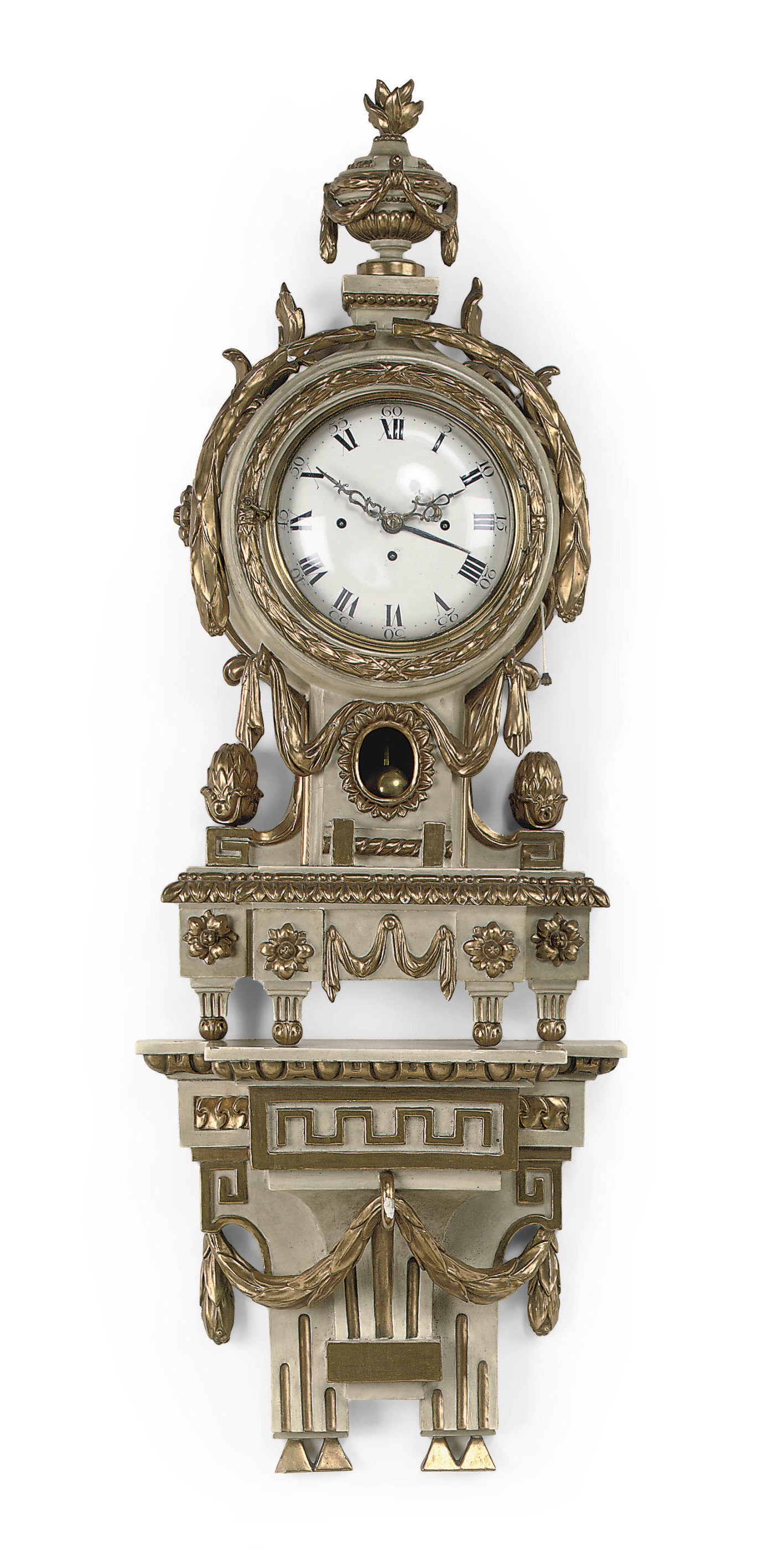 AN AUSTRIAN CARVED WOOD, GESSO AND PARCEL-GILT GRANDE SONNERIE BRACKET CLOCK WITH WALL BRACKET