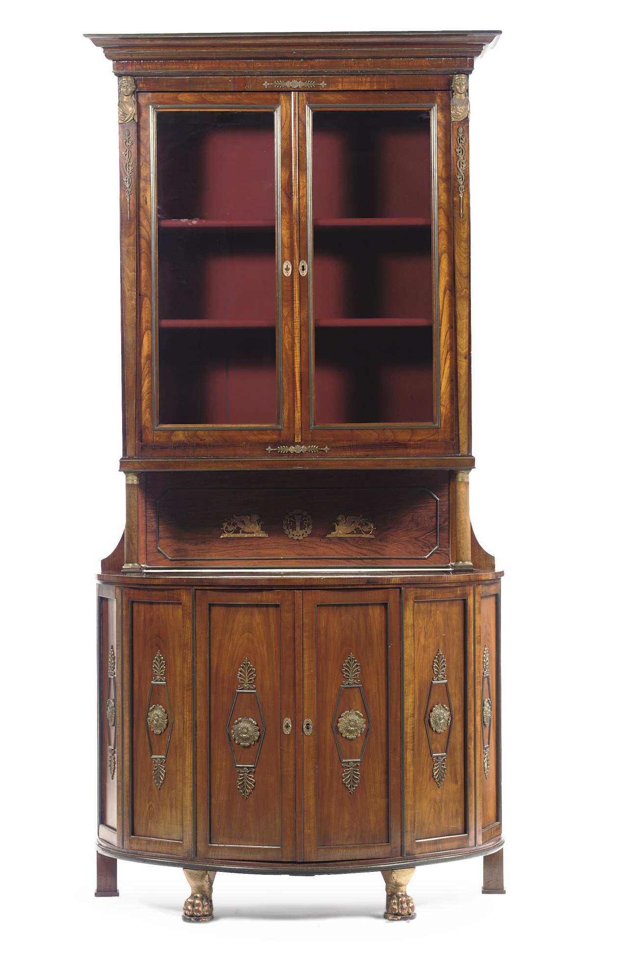A GERMAN ORMOLU-MOUNTED STAINED FRUITWOOD DISPLAY CABINET
