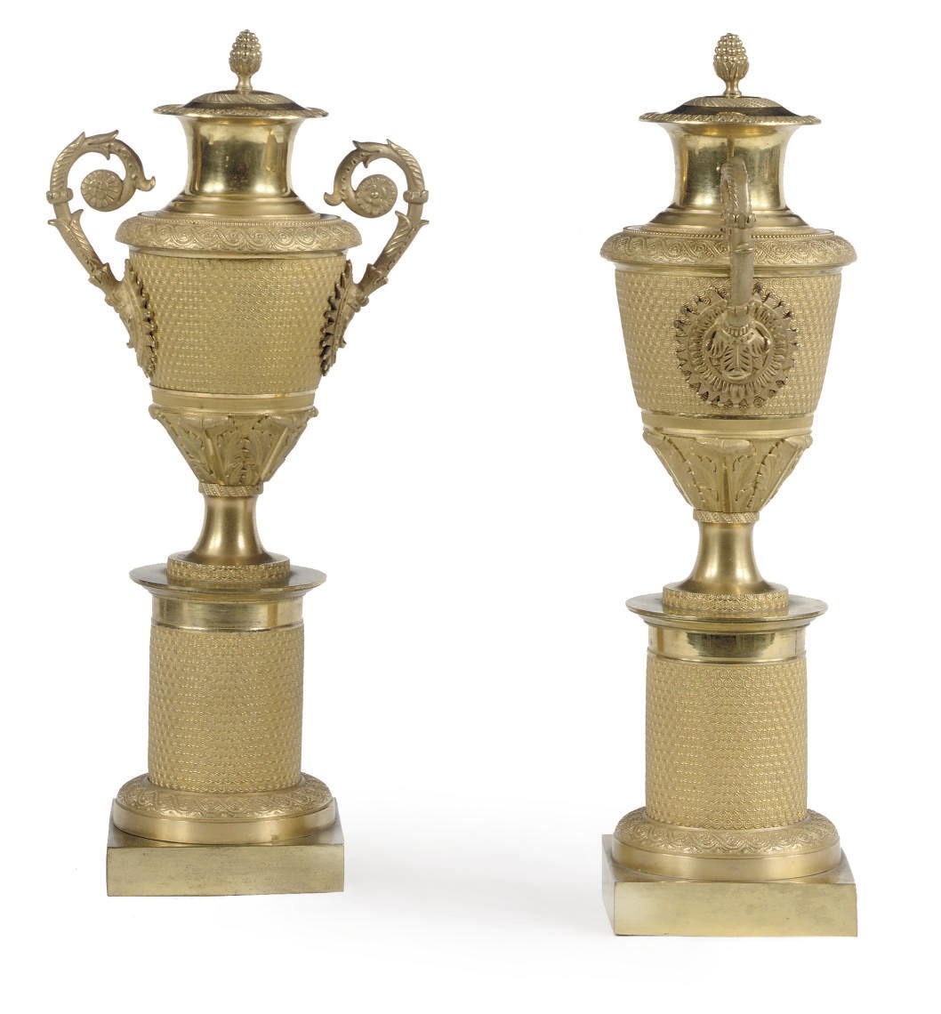A PAIR OF RESTAURATION ORMOLU CASSOLETTES
