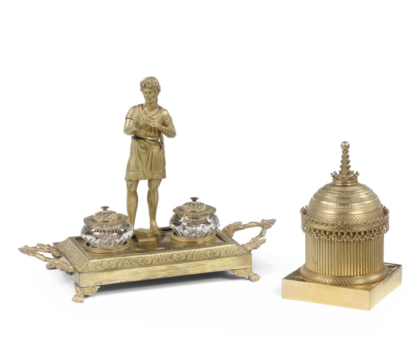 A RUSSIAN ORMOLU AND CUT-GLASS INKSTAND