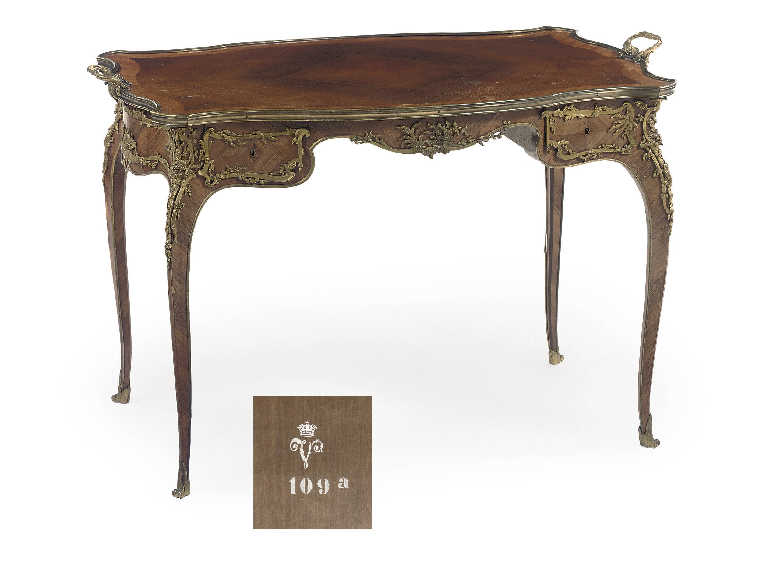A FRENCH ORMOLU TULIPWOOD AND ROSEWOOD OCCASIONAL TABLE
