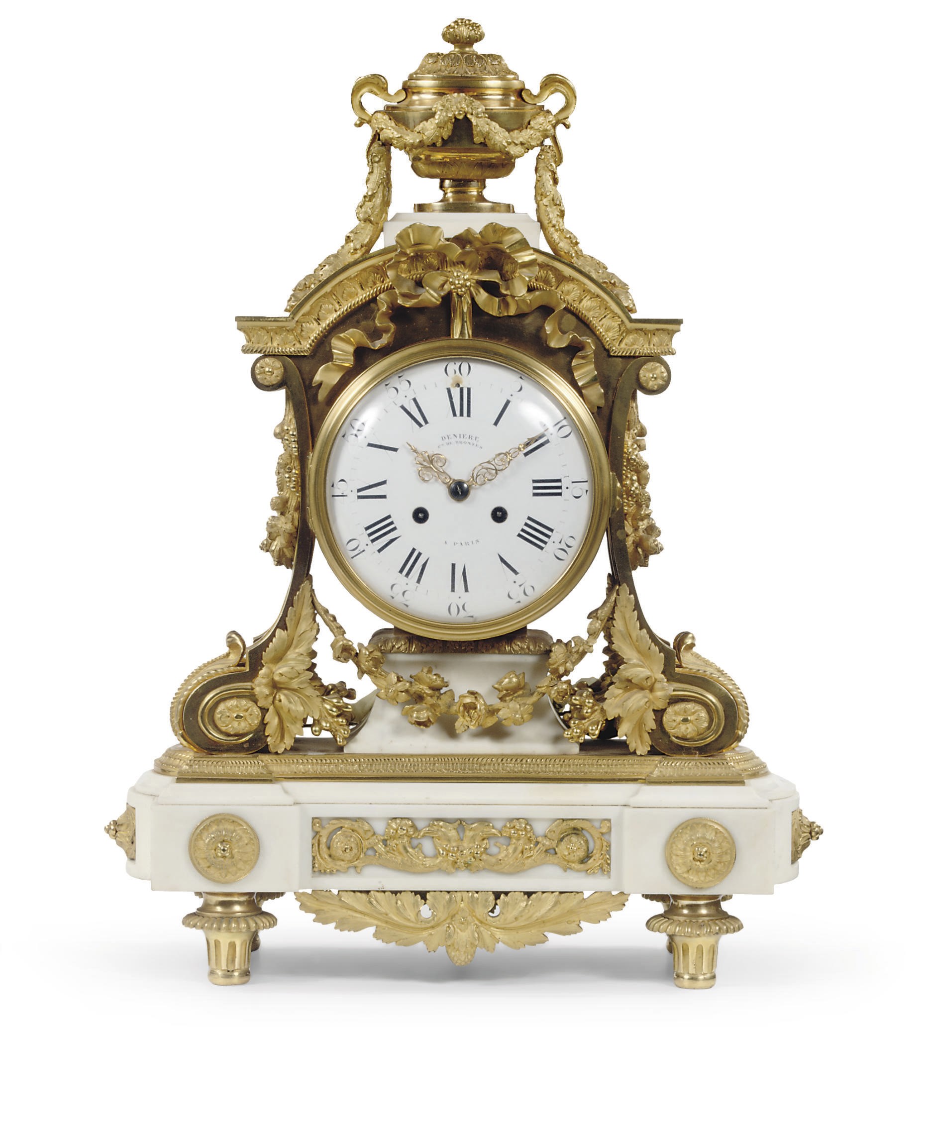 A NAPOLEON III ORMOLU, ORMOLU-MOUNTED AND WHITE MARBLE STRIKING MANTEL CLOCK