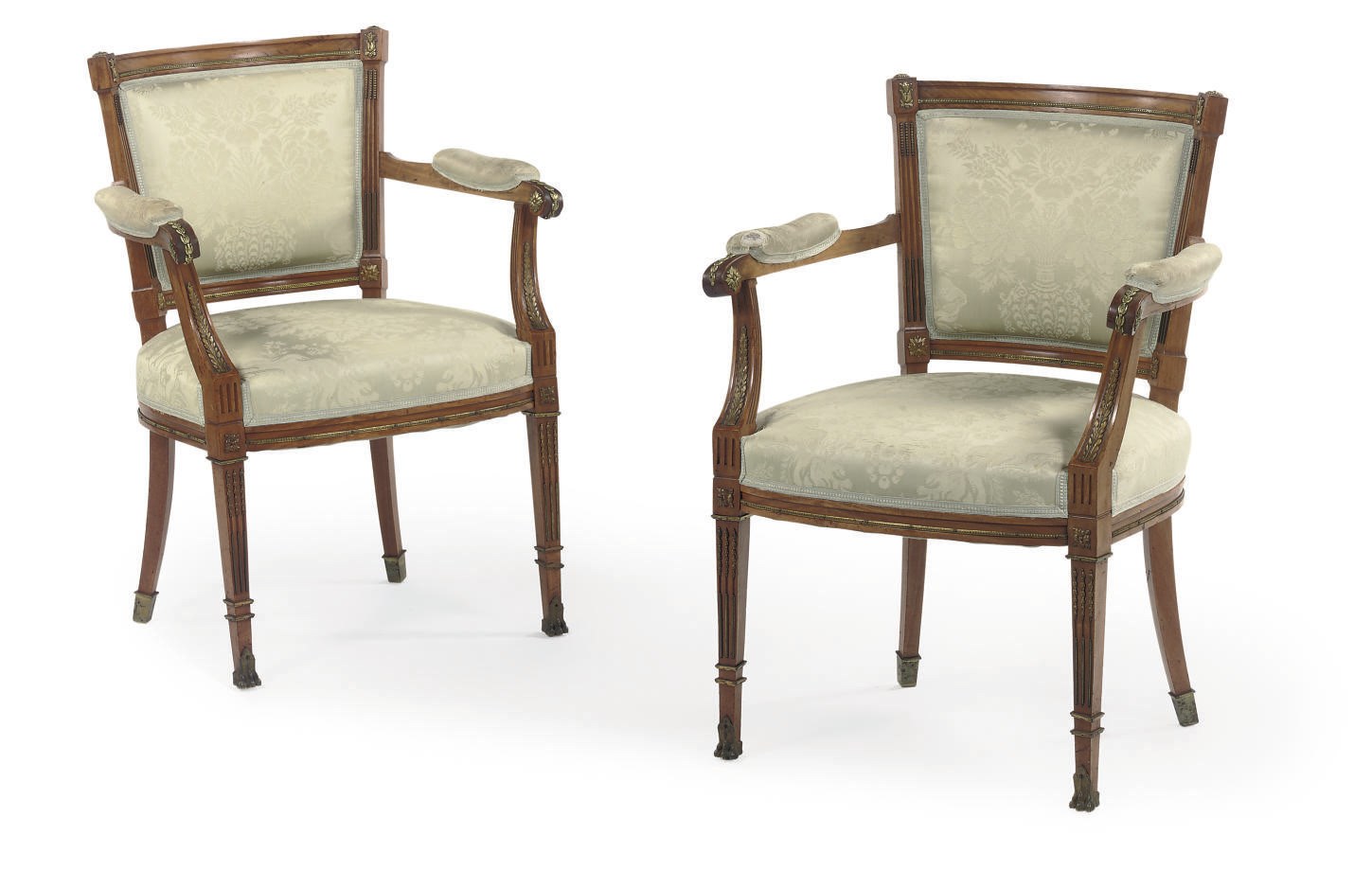A PAIR OF NORTH EUROPEAN ORMOLU-MOUNTED SATINWOOD FAUTEUILS