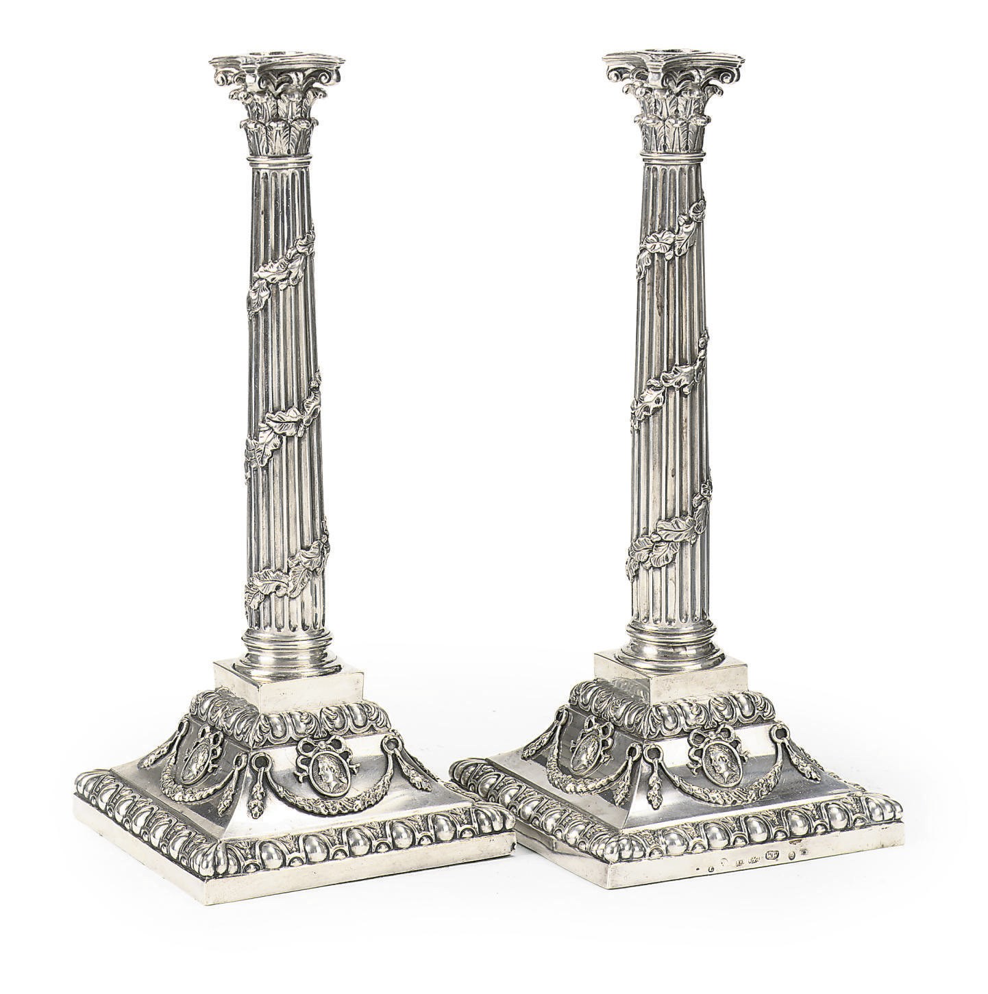 A pair of Dutch silver candlesticks