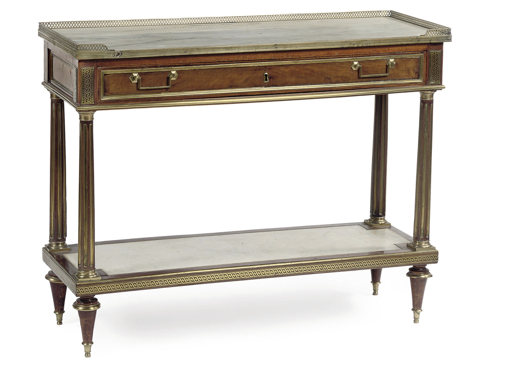 A LOUIS XVI BRASS-LINED MAHOGANY CONSOLE DESSERTE