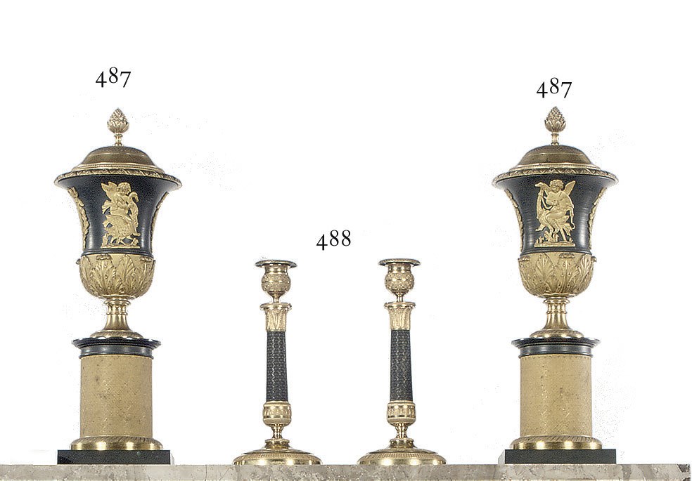 A PAIR OF NORTH EUROPEAN ORMOLU AND PATINATED BRONZE CASSOLETTES