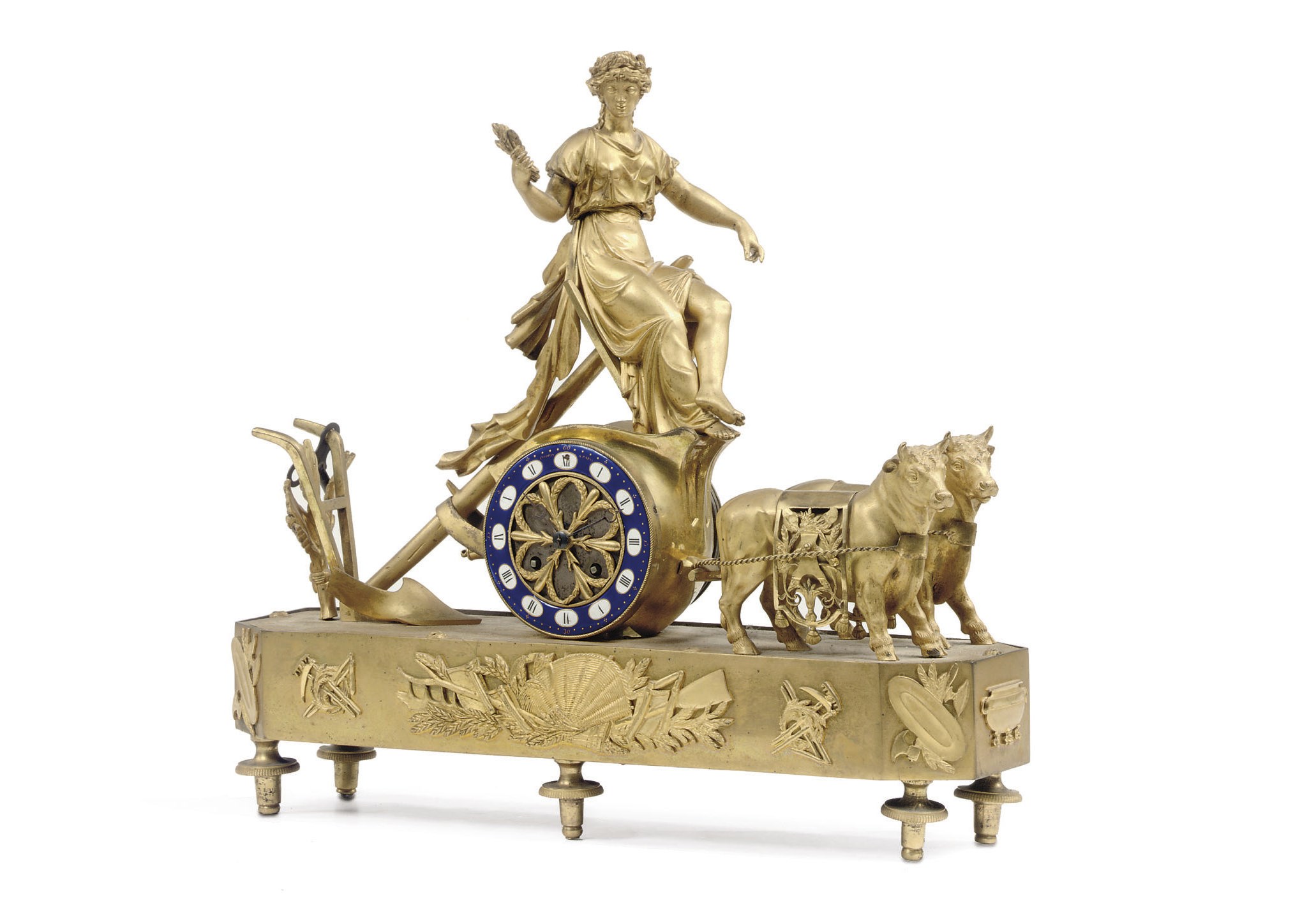 AN EMPIRE FIGURAL STRIKING MANTEL CLOCK 'PENDULE A CHAR' DEPICTING CERES