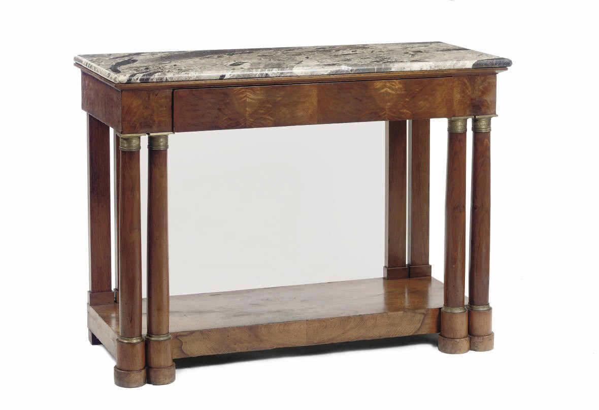 AN EMPIRE FIGURED WALNUT CONSOLE TABLE