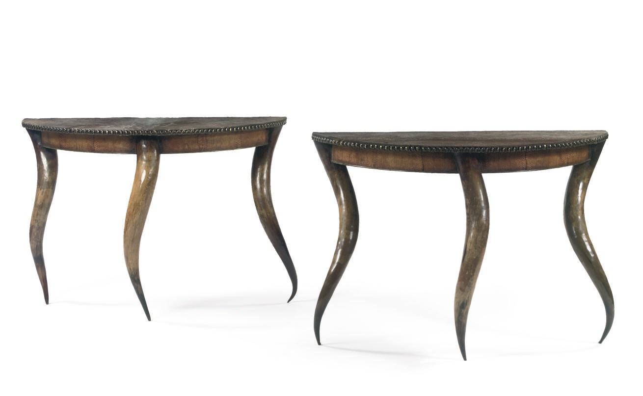 A PAIR OF HORN CONSOLE TABLES