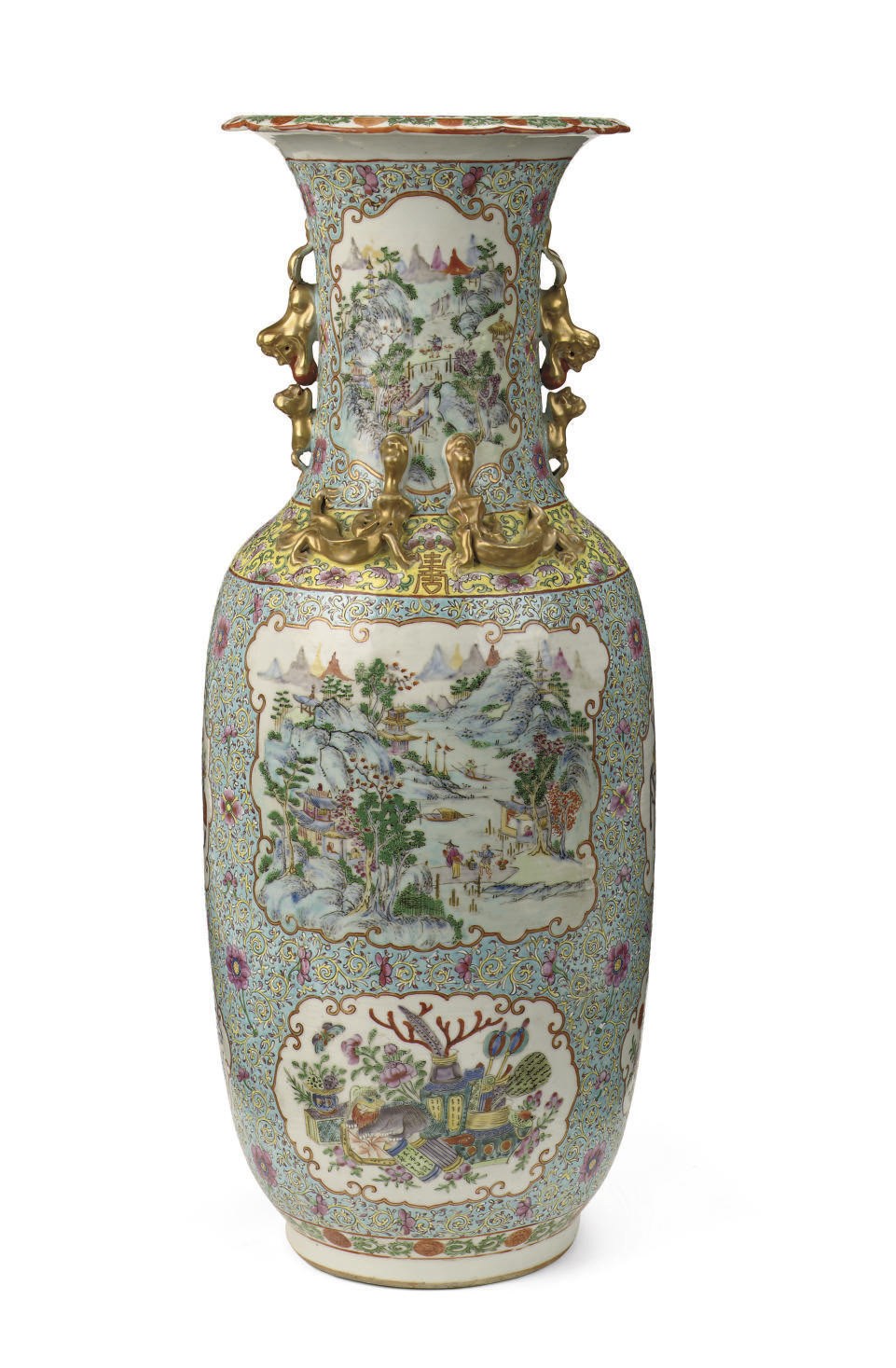 A Chinese Canton famille rose large baluster vase