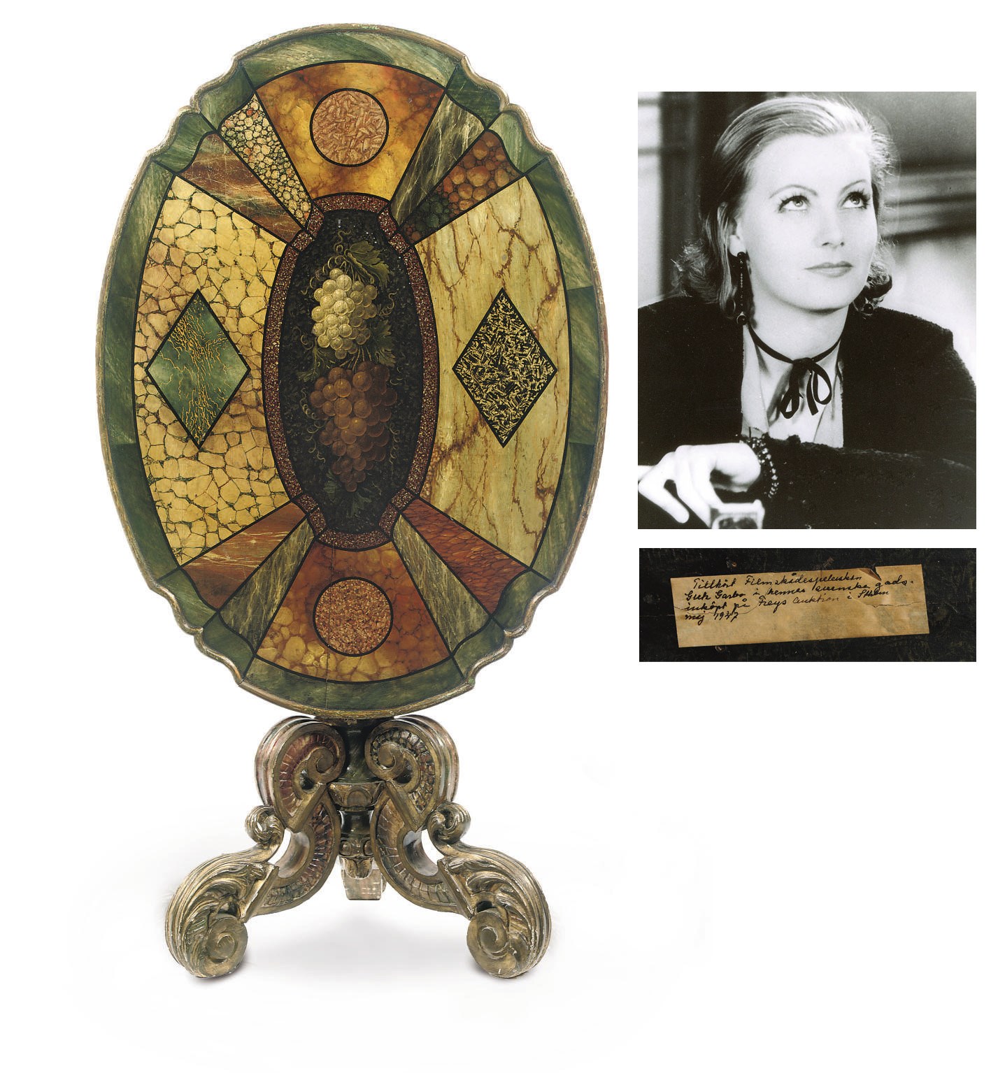 A NORTH EUROPEAN PARCEL-GILT POLYCHROME DECORATED TILT-TOP TRIPOD TABLE