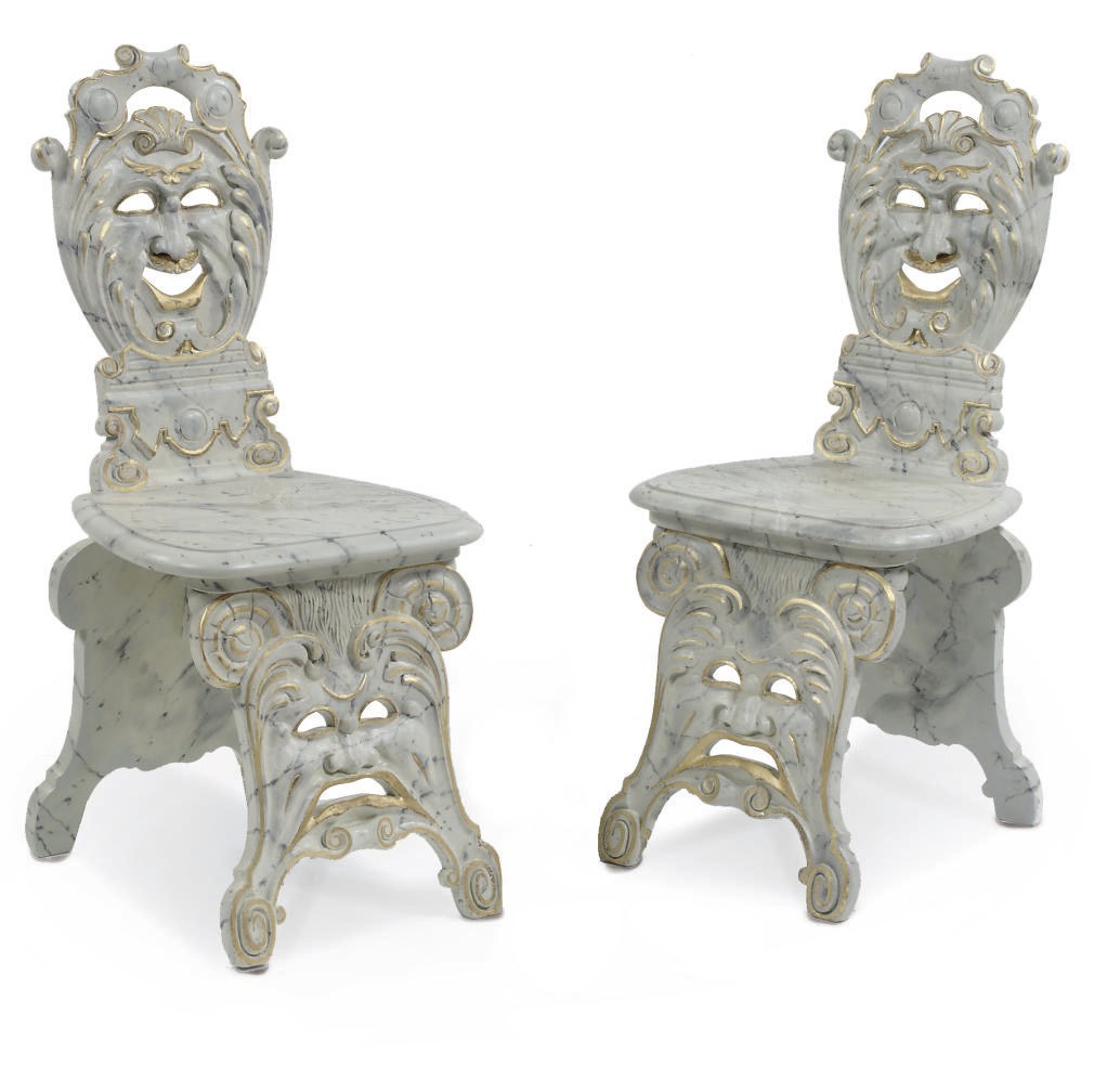 A PAIR OF ITALIAN PARCEL-GILT AND MARBLEIZED SGABELLI