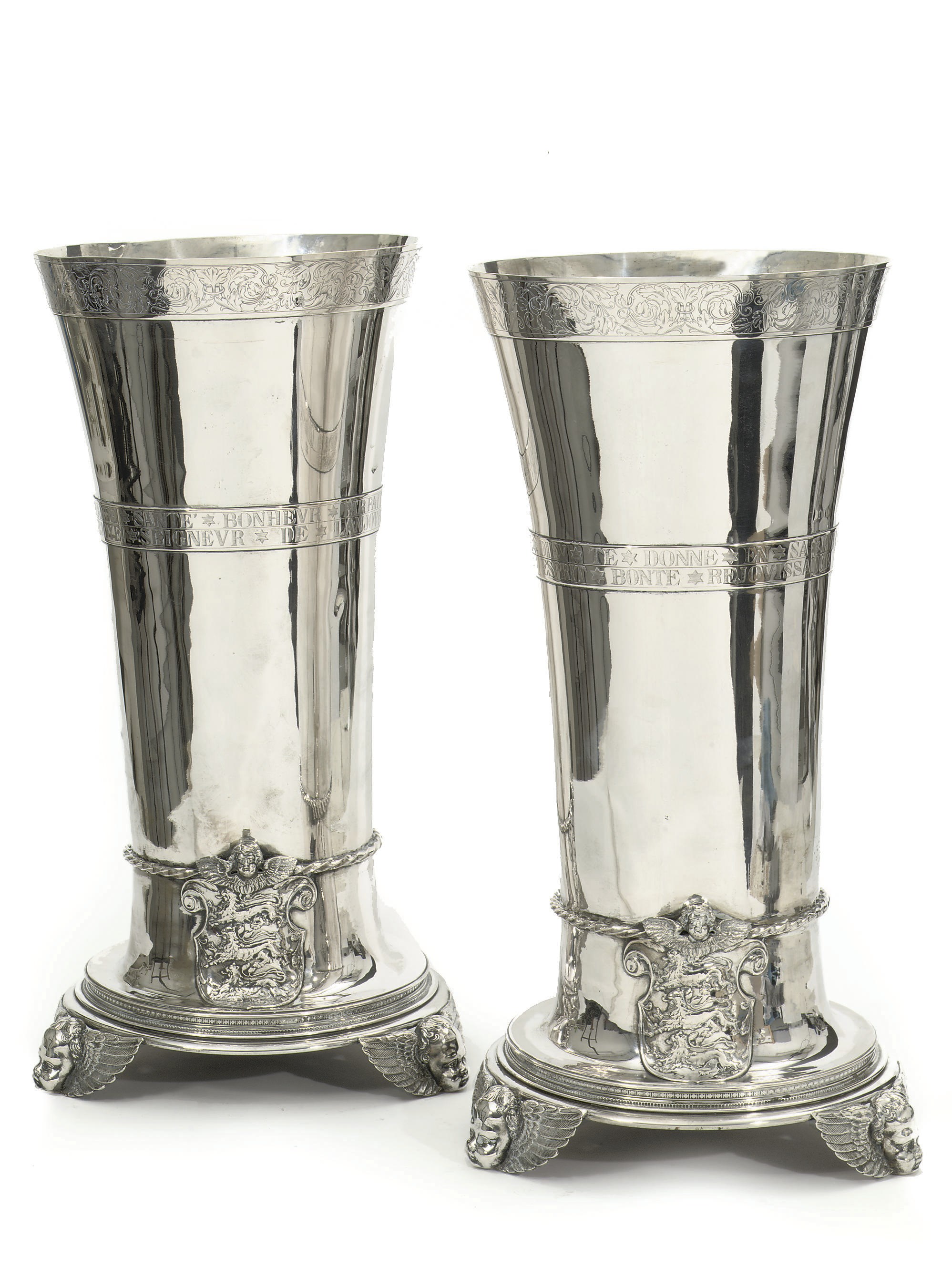 A pair of massive silver 'Historismus' beaker vases