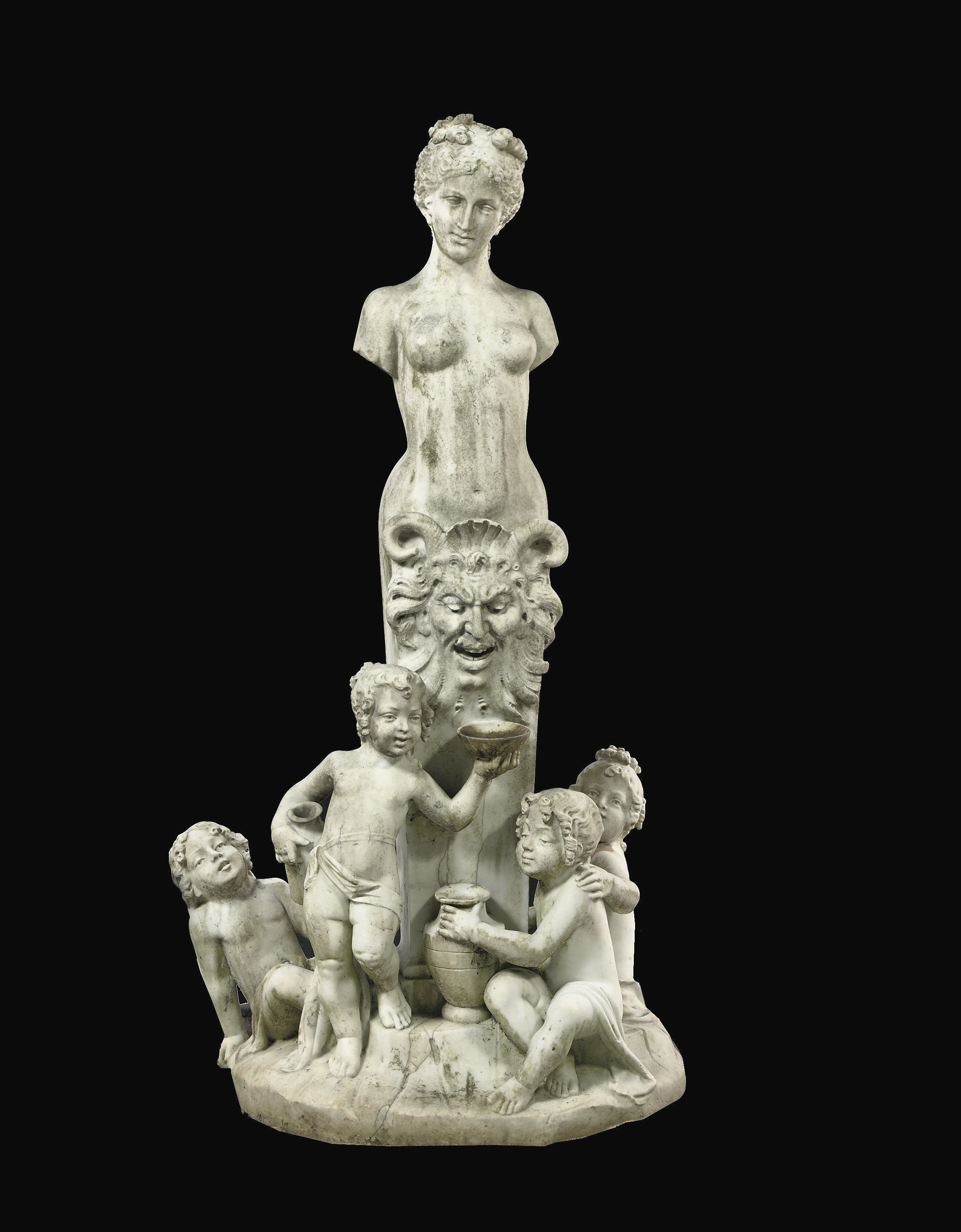 A WHITE MARBLE FONTAIN