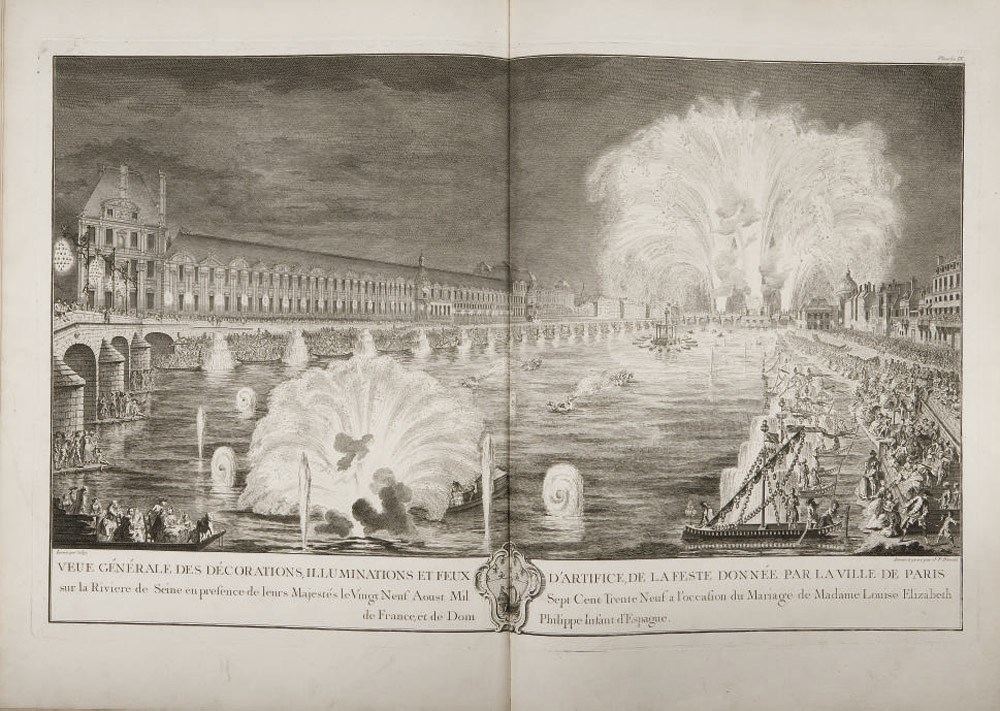 Description des festes donnés par la ville de Paris à l'occasion du mariage de Madame Louise-Elisabeth de France et de Dom Philippe, Infant et Grand Amiral d'Espagne. Paris: P.G. Le Mercier, 1740.
