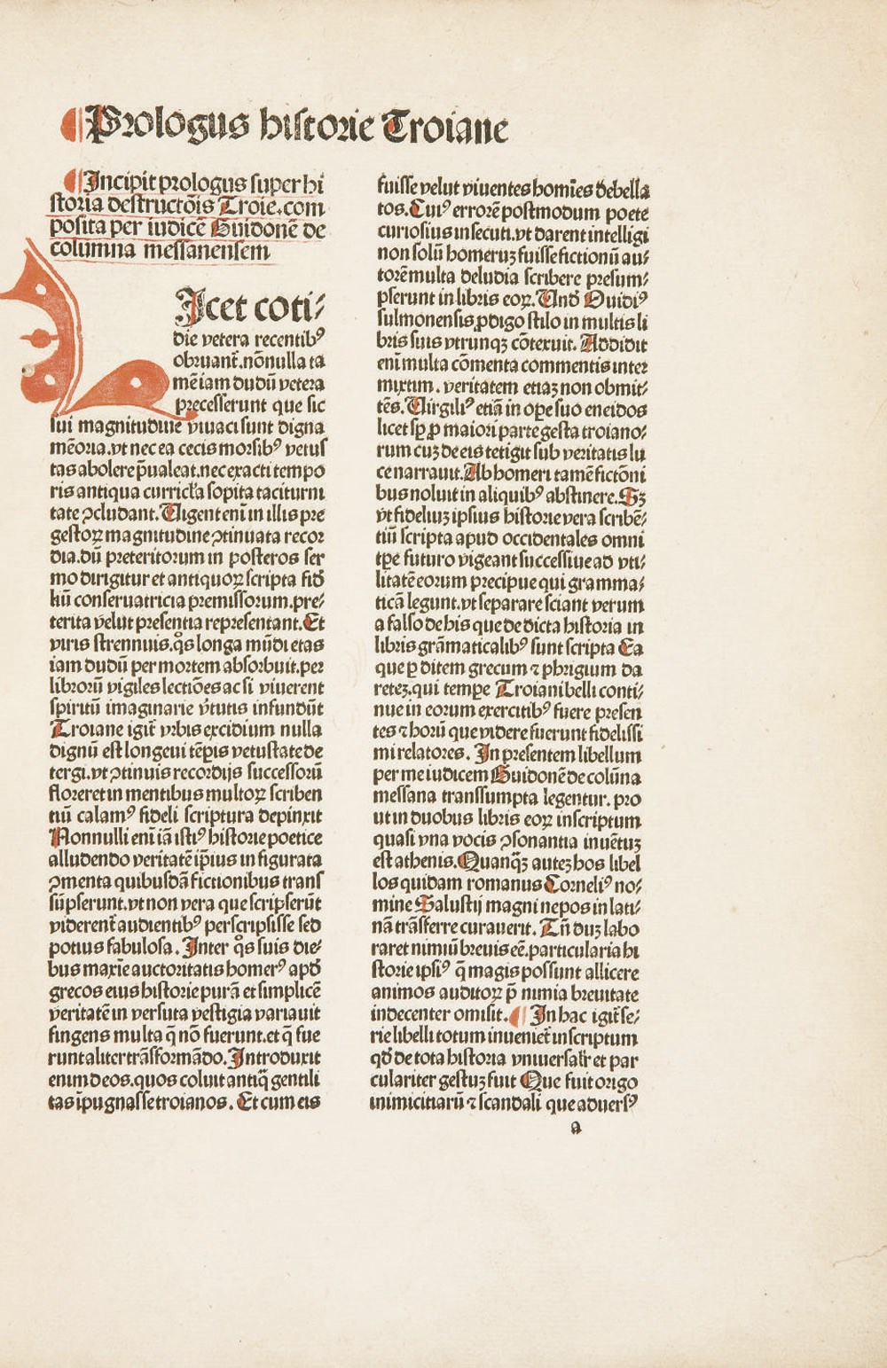 [INCUNABLE] -- COLUMNA, Guido de. Historia destructionis Troiae. Strasbourg: imprimeur du Jordanus de Quedlinburg [Georg Husner], vers 9 octobre 1486.
