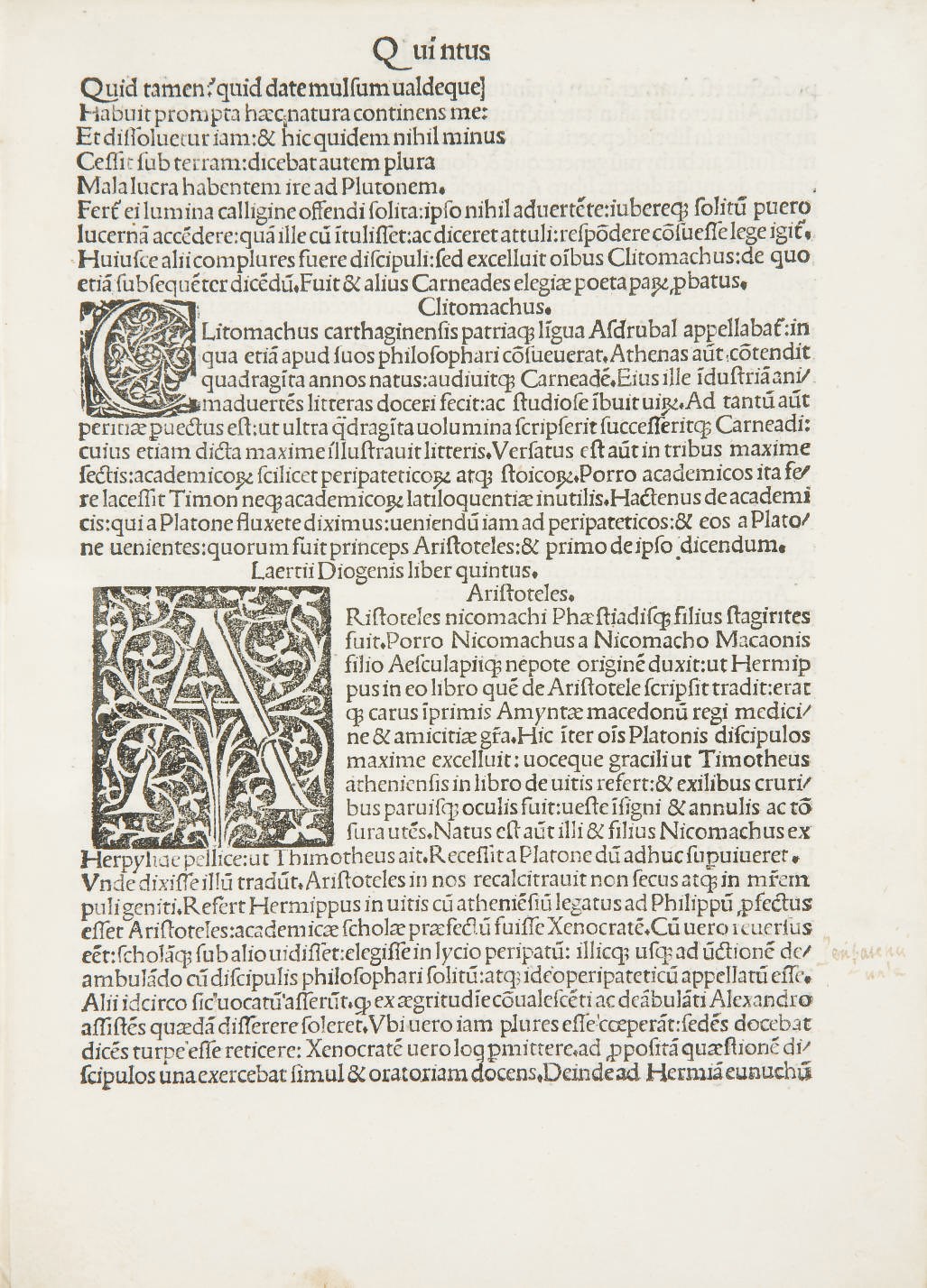 [INCUNABLE] -- DIOGÈNE LAERCE (actif au début du IIIe siècle). De vita & moribus philosophorum. Venise: [Bonetus Locatellus pour] Octavianus Scotus, 15 janvier 1490 [18 décembre 1490].