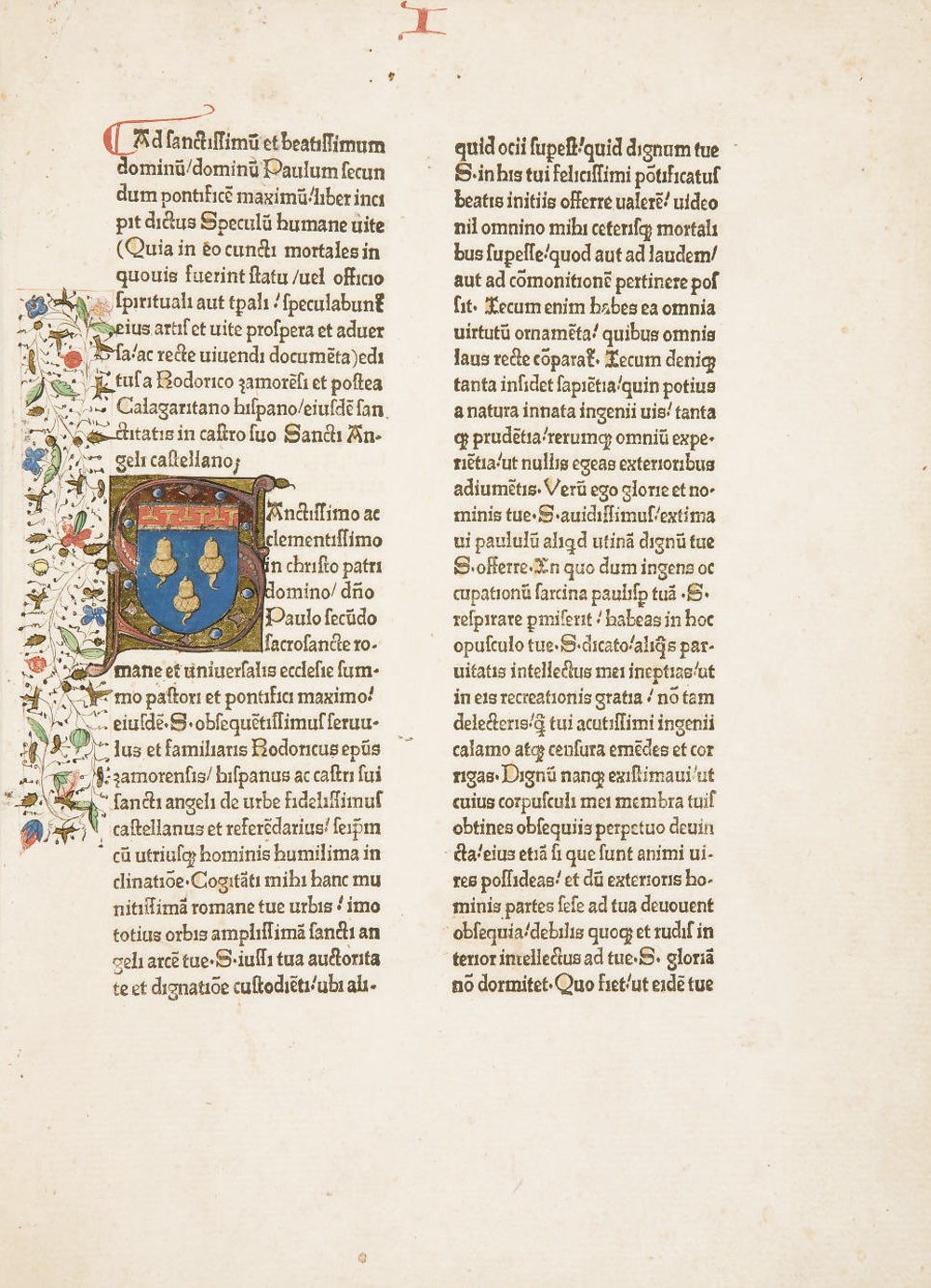 [INCUNABLE] -- RODERICUS ZAMORENSIS (1401-1470). Speculum vitae humanae. Paris: Petrus Caesaris et Johannes Stol, [vers 1473].