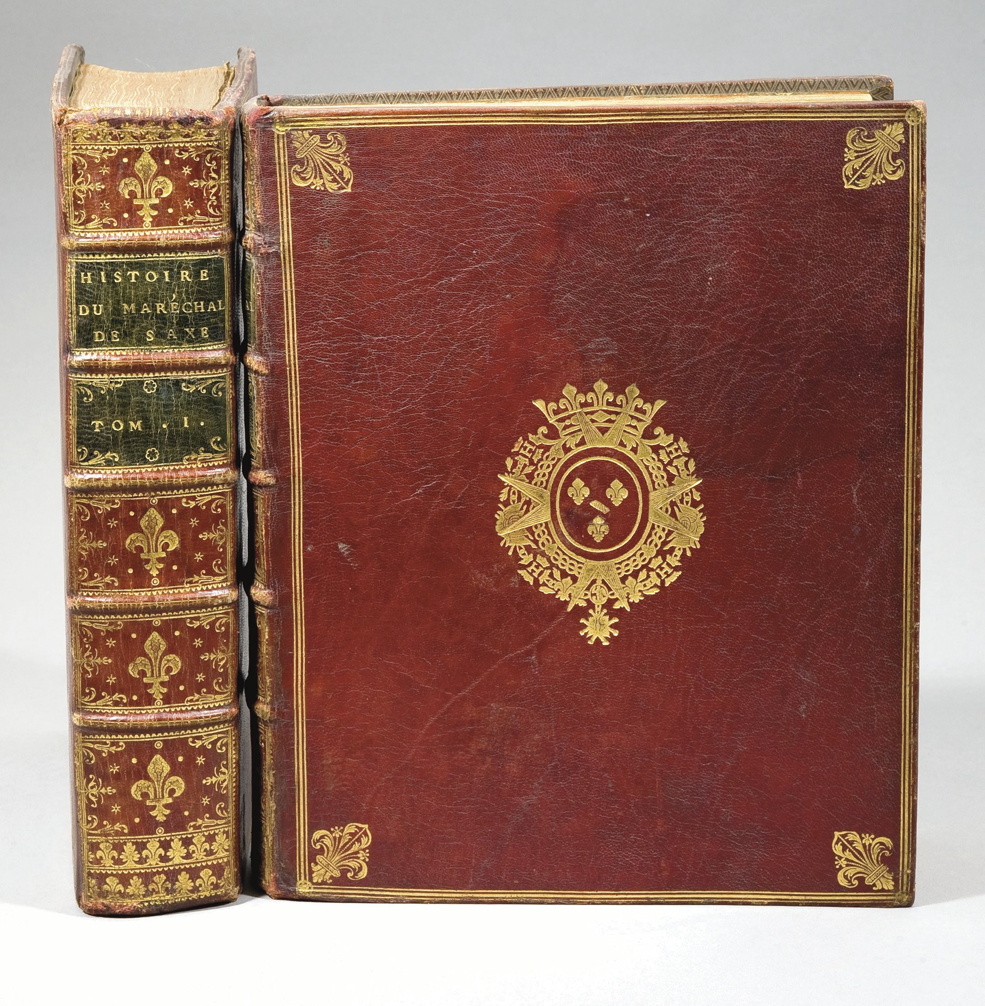 [RELIURE] -- ESPAGNAC, Joseph Sahuguet d'Armazit, baron d' (1713-1783). Histoire de Maurice, comte de Saxe, duc de Courlande et de Sémigalle,... Nouvelle édition corrigée & considérablement augmentée. Paris: Philippe-Denys Pierres, 1775.