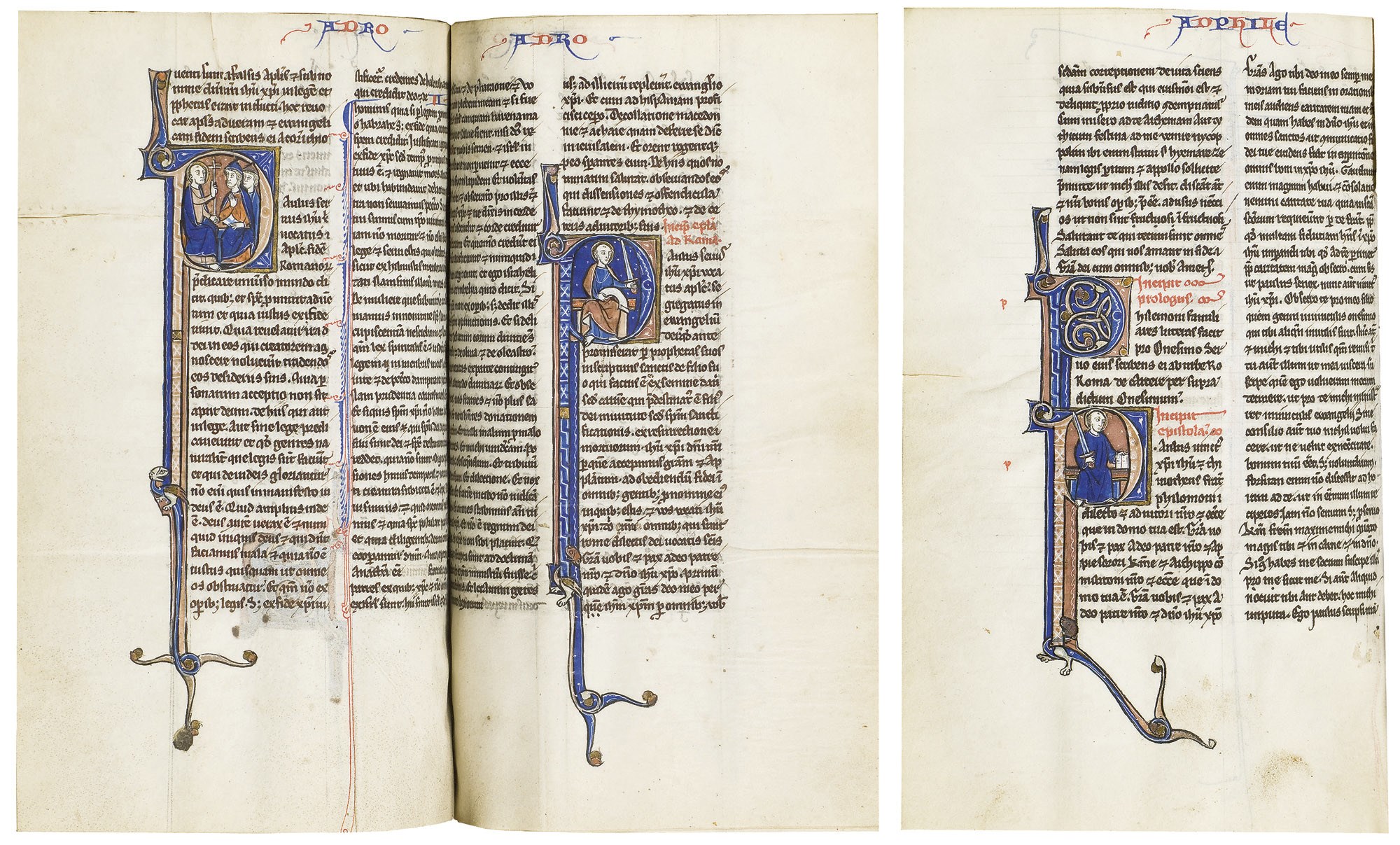 NOUVEAU TESTAMENT, avec les prologues attribués à St Jerôme, en latin, MANUSCRIT ENLUMINé SUR VéLIN