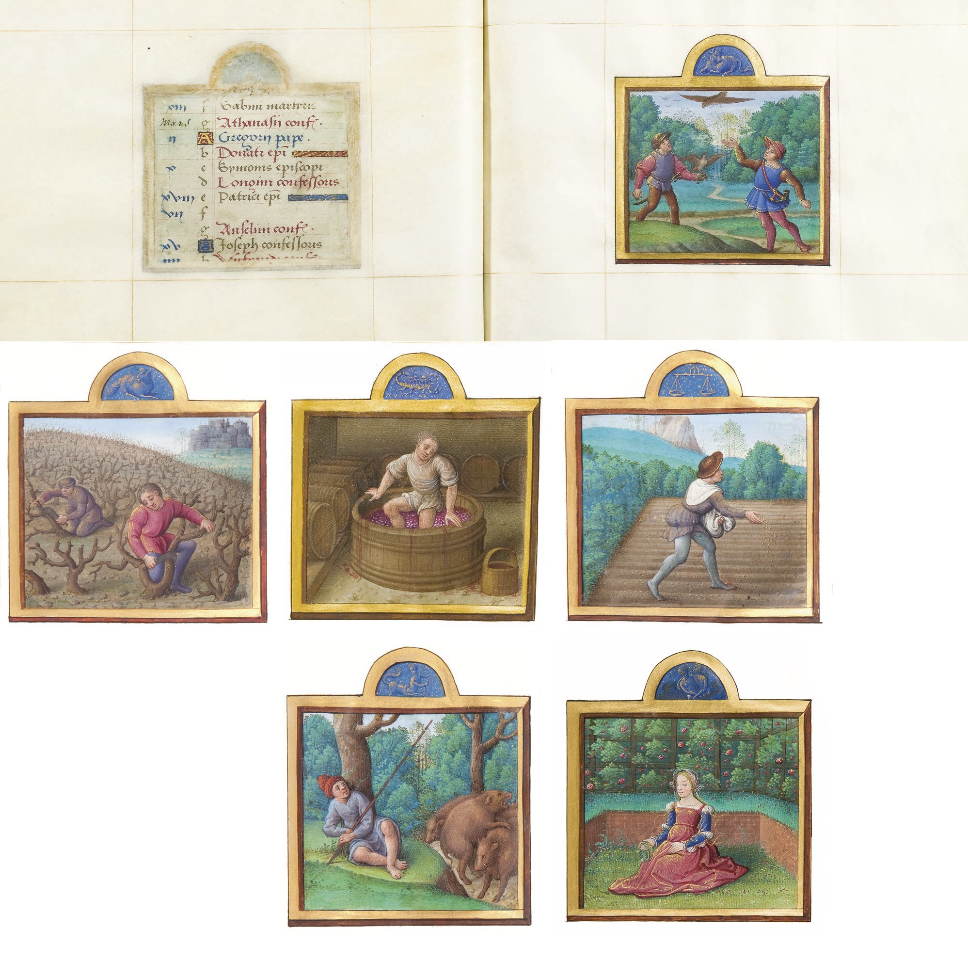 CALENDRIER, provenant d'un Livre d'Heures, en latin, ENLUMINé PAR LE MAîTRE DE CLAUDE DE FRANCE