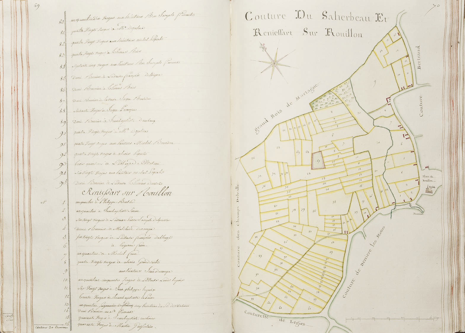 LEGROS, P.L. Terrier de Mortagne de la partie de monseigneur le comte de Maldeghem y compris les enclavemens sur Maulde et autre lieux contenant en superficie 1202 boniers et demie en terre labourable prairies et bois, non compris chemins, grands et petit marais, comptant 400 verges au bonier de 19 pieds un pouce hainau chacune mesure du lieu, levé et dressé par le soussigné arpenteur juré. à Resmes prés de Val, le 6 juin 1789.