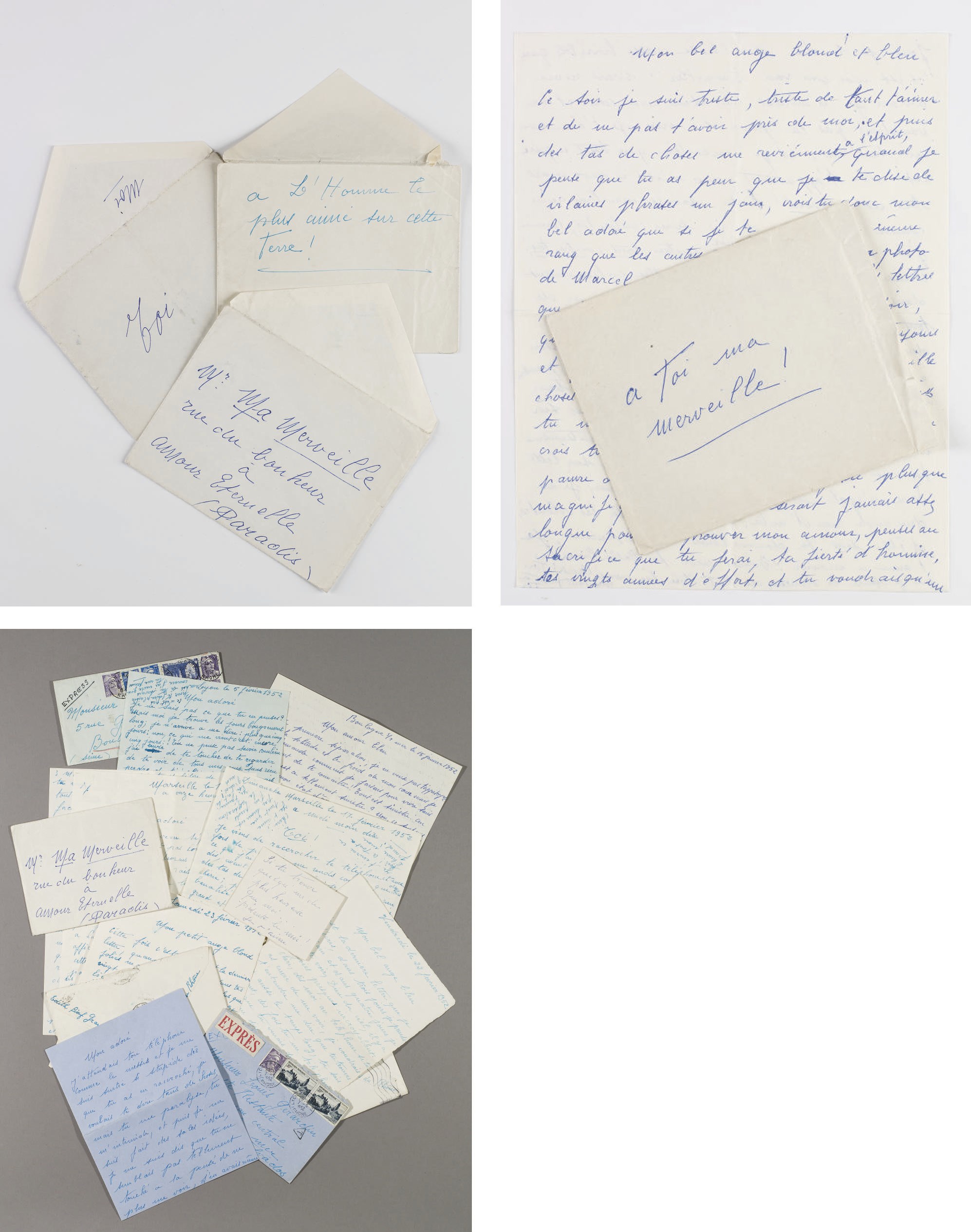 PIAF, Édith (1915-1963). Réunion de 52 lettres autographes signées, un billet et deux télégrammes d'Édith Piaf à Louis Gérardin. Entre le 15 novembre 1951 et le 18 septembre 1952.