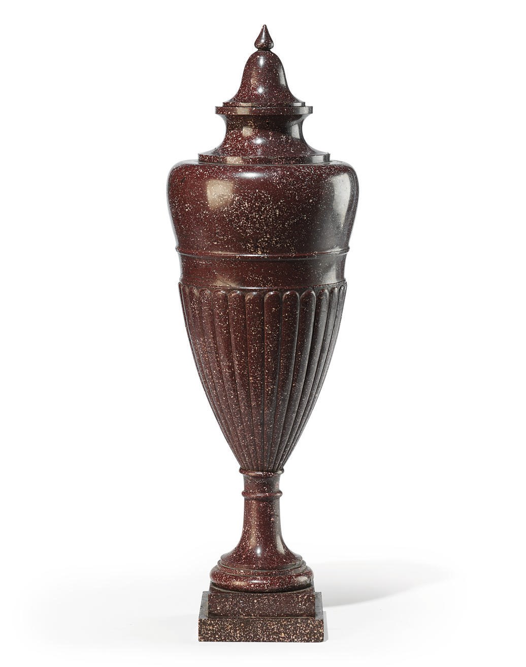 AN ITALIAN PORPHYRY VASE WITH COVER
