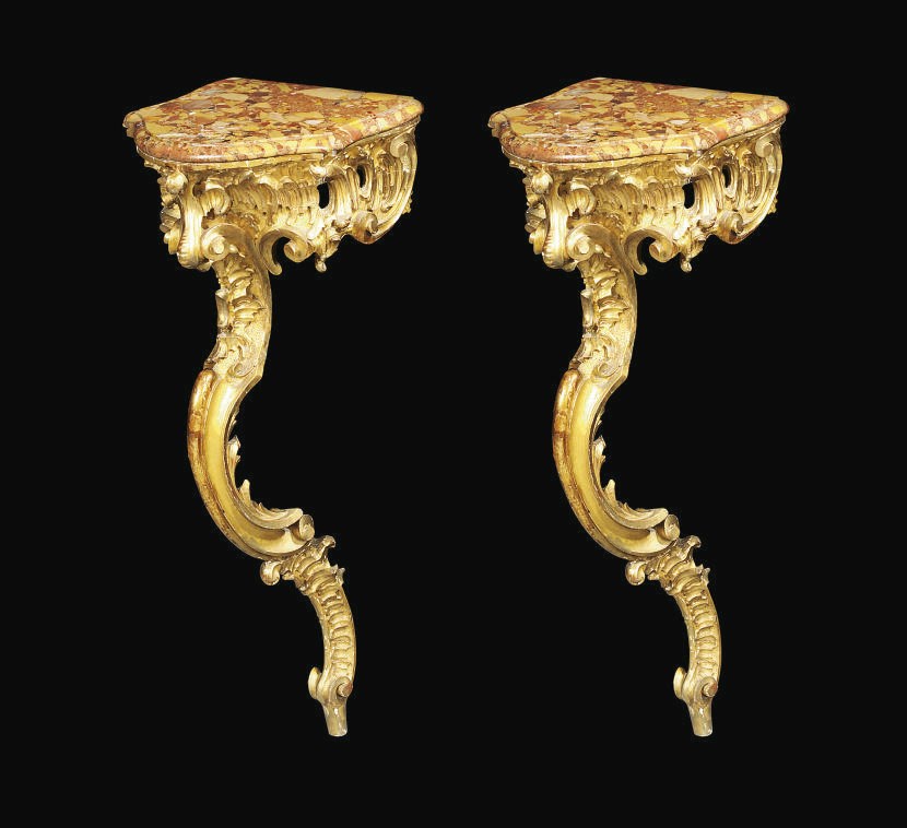 A PAIR OF NORTH ITALIAN GILTWOOD CONSOLES