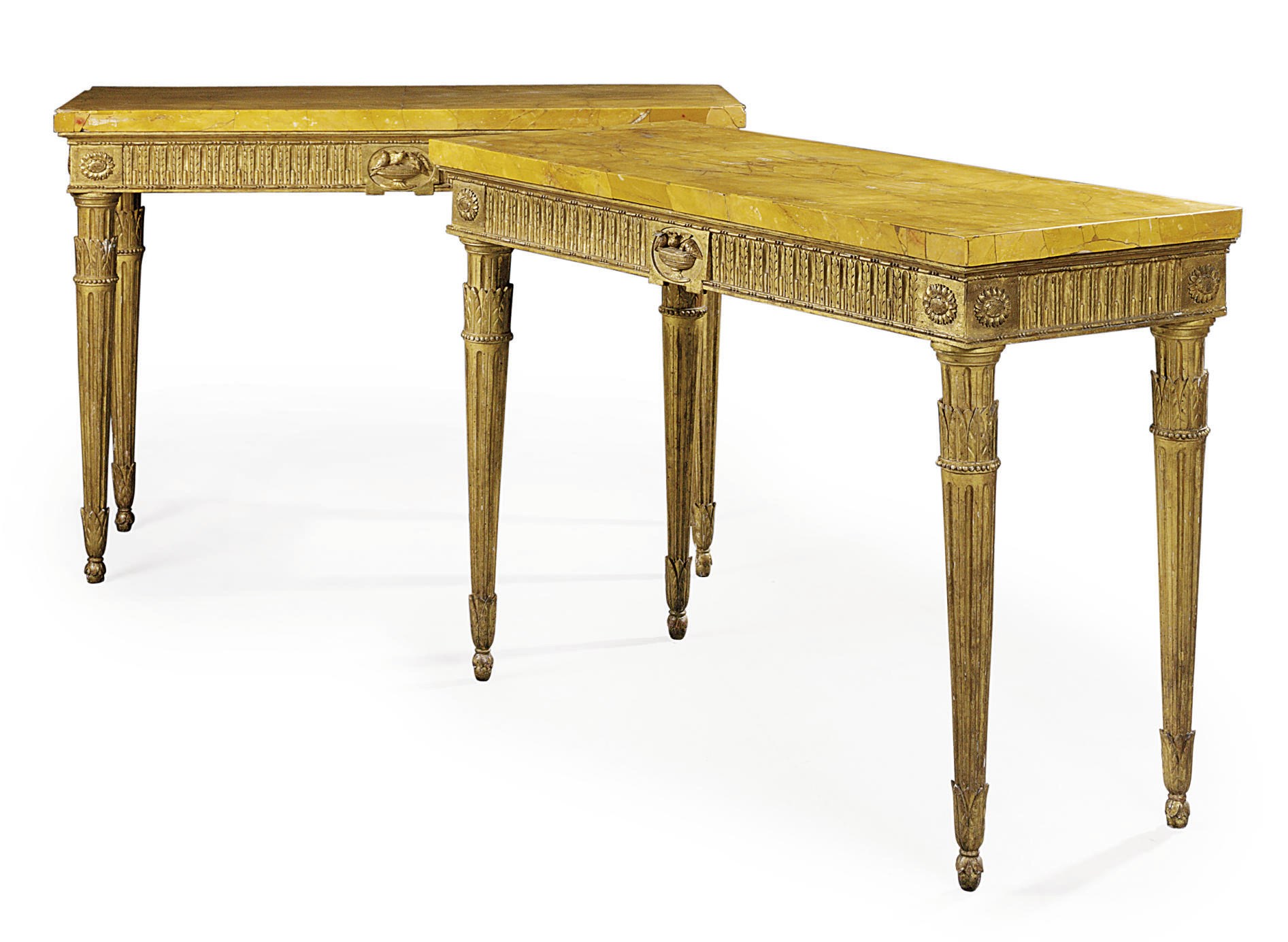 A PAIR OF ITALIAN GILTWOOD CONSOLE TABLES