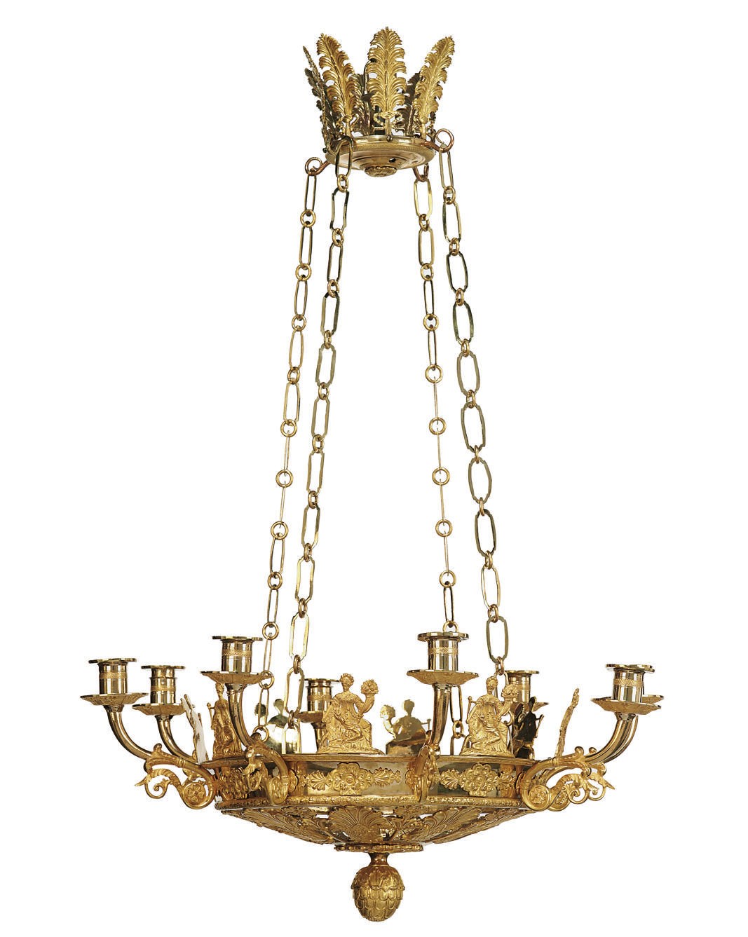 A RUSSIAN ORMOLU, GILT-METAL AND REPOUSSE EIGHT-LIGHT CHANDELIER