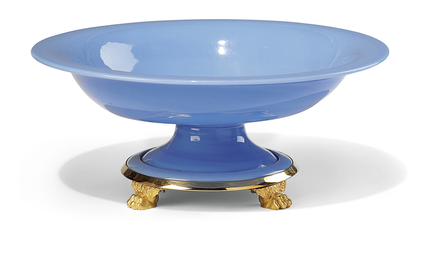 A RUSSIAN ORMOLU-MOUNTED BLUE OPALINE GLASS TAZZA